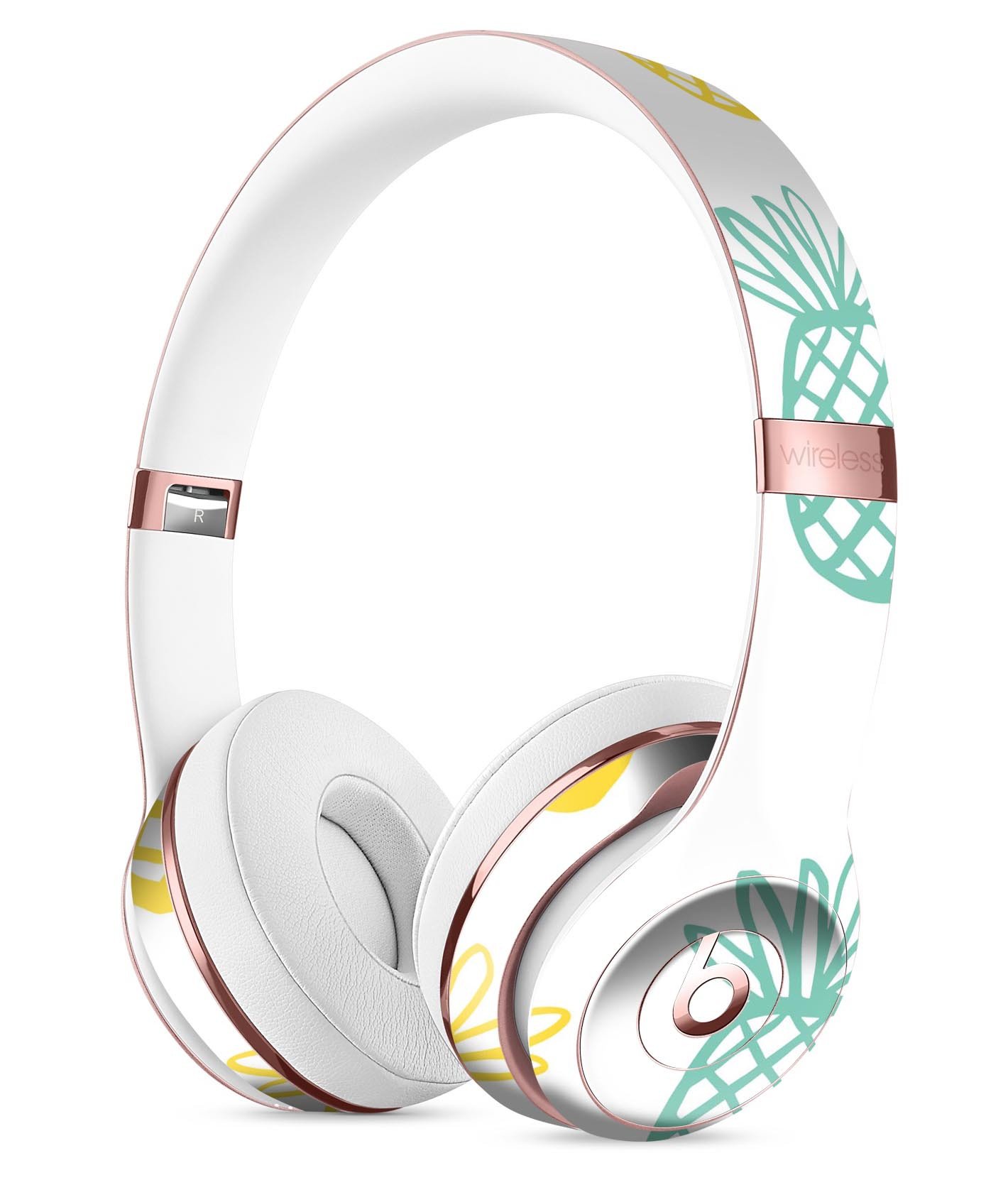 Gold and Mint Pineapple Skin Kit for Beats by Dre Solo 3, showcasing vibrant colors and precise cutouts for a perfect fit.