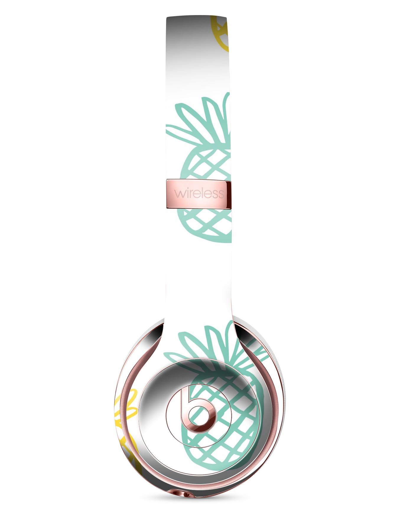 Gold and Mint Pineapple Skin Kit for Beats by Dre Solo 3, showcasing vibrant colors and precise cutouts for a perfect fit.