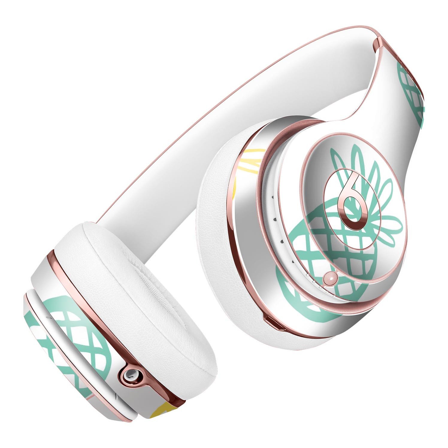 Gold and Mint Pineapple Skin Kit for Beats by Dre Solo 3, showcasing vibrant colors and precise cutouts for a perfect fit.