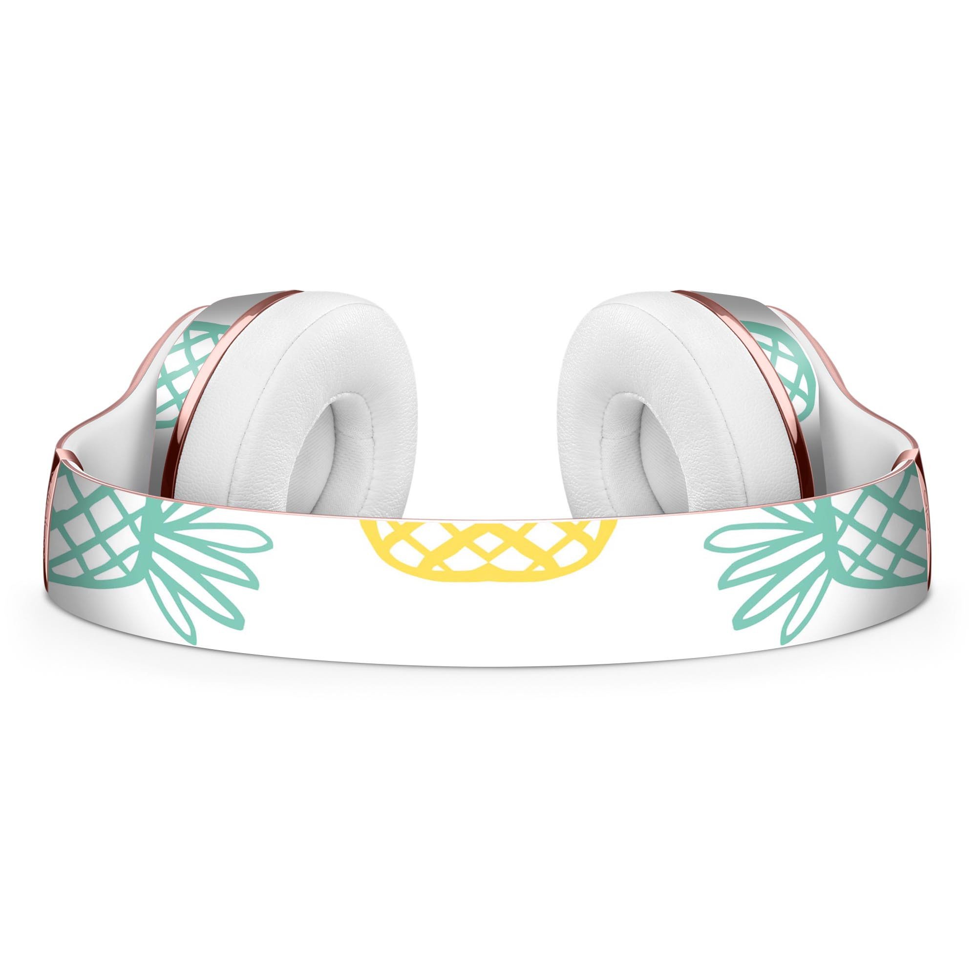 Gold and Mint Pineapple Skin Kit for Beats by Dre Solo 3, showcasing vibrant colors and precise cutouts for a perfect fit.