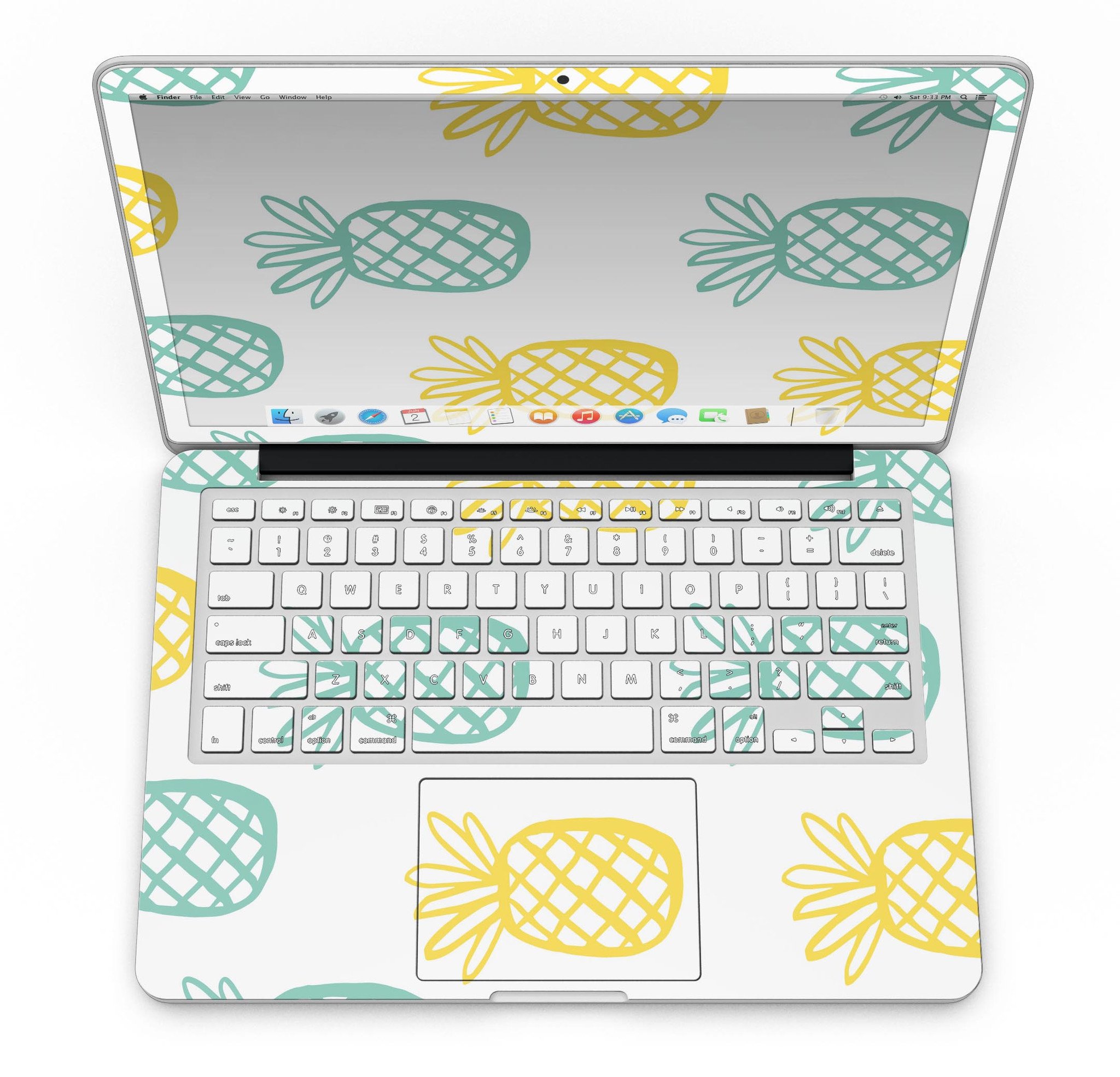 Gold and Mint Pineapple skin for MacBook Pro with Retina Display, showcasing vibrant colors and a sleek design.