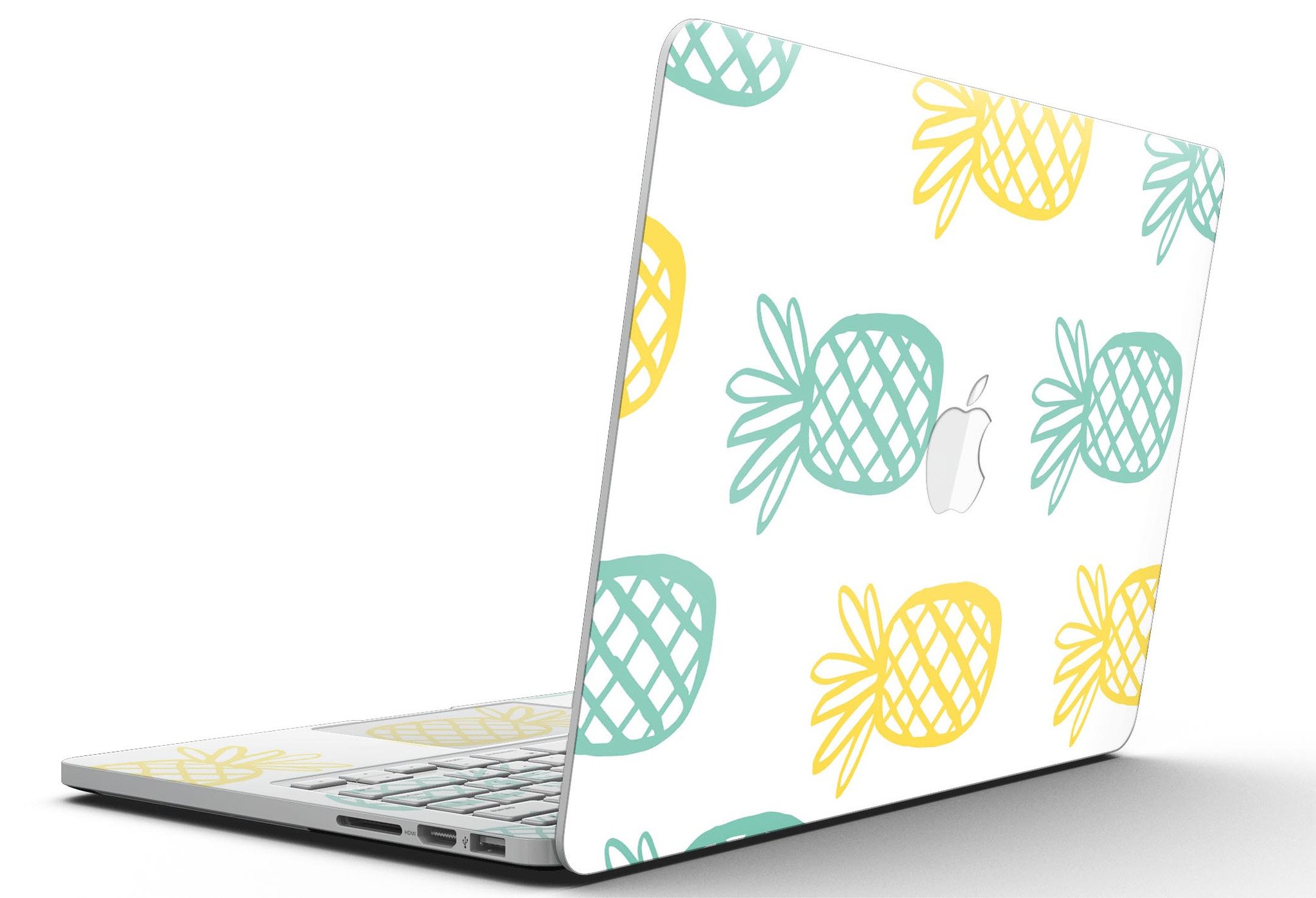 Gold and Mint Pineapple skin for MacBook Pro with Retina Display, showcasing vibrant colors and a sleek design.