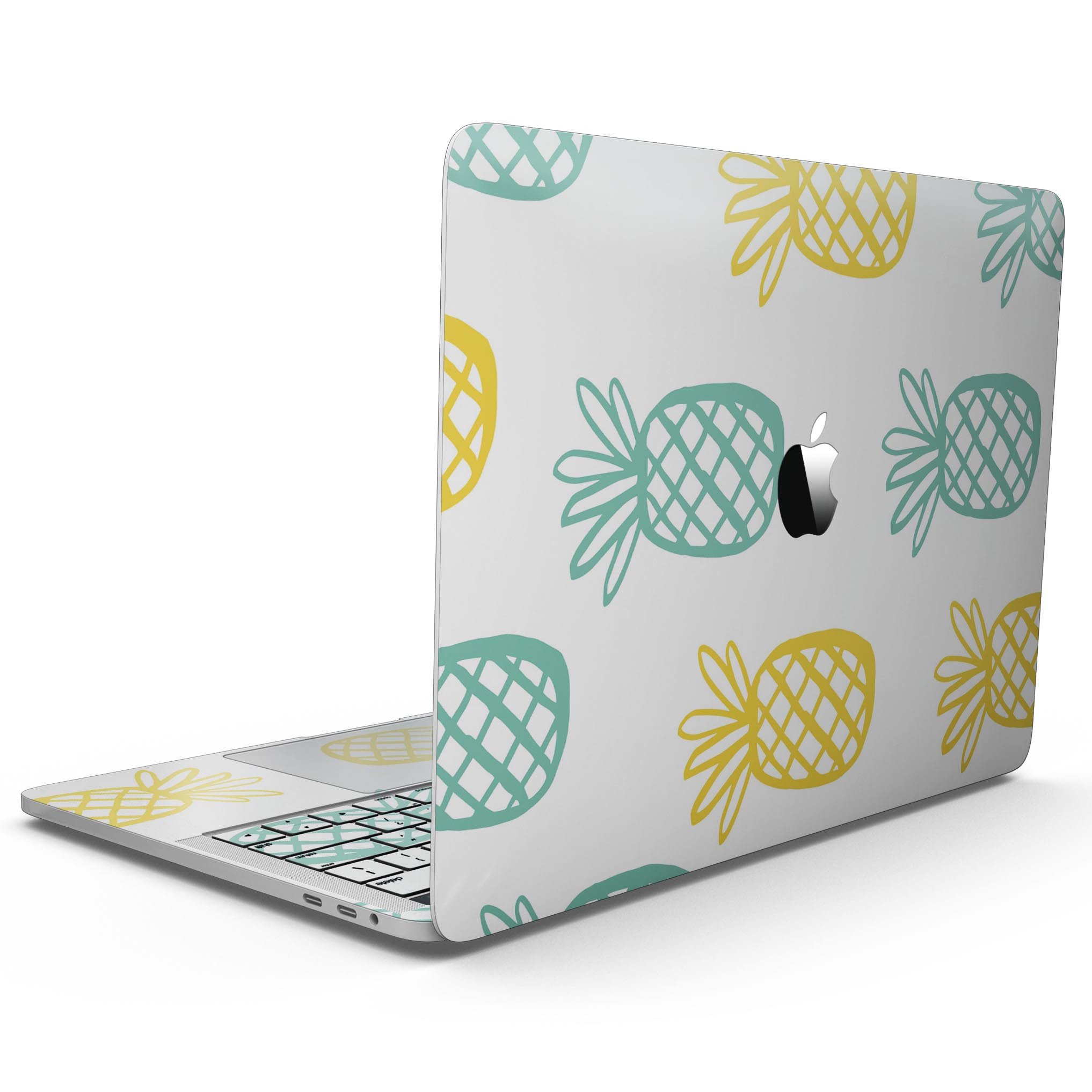 Gold and Mint Pineapple skin kit for MacBook Pro with Touch Bar, showcasing vibrant colors and stylish design.