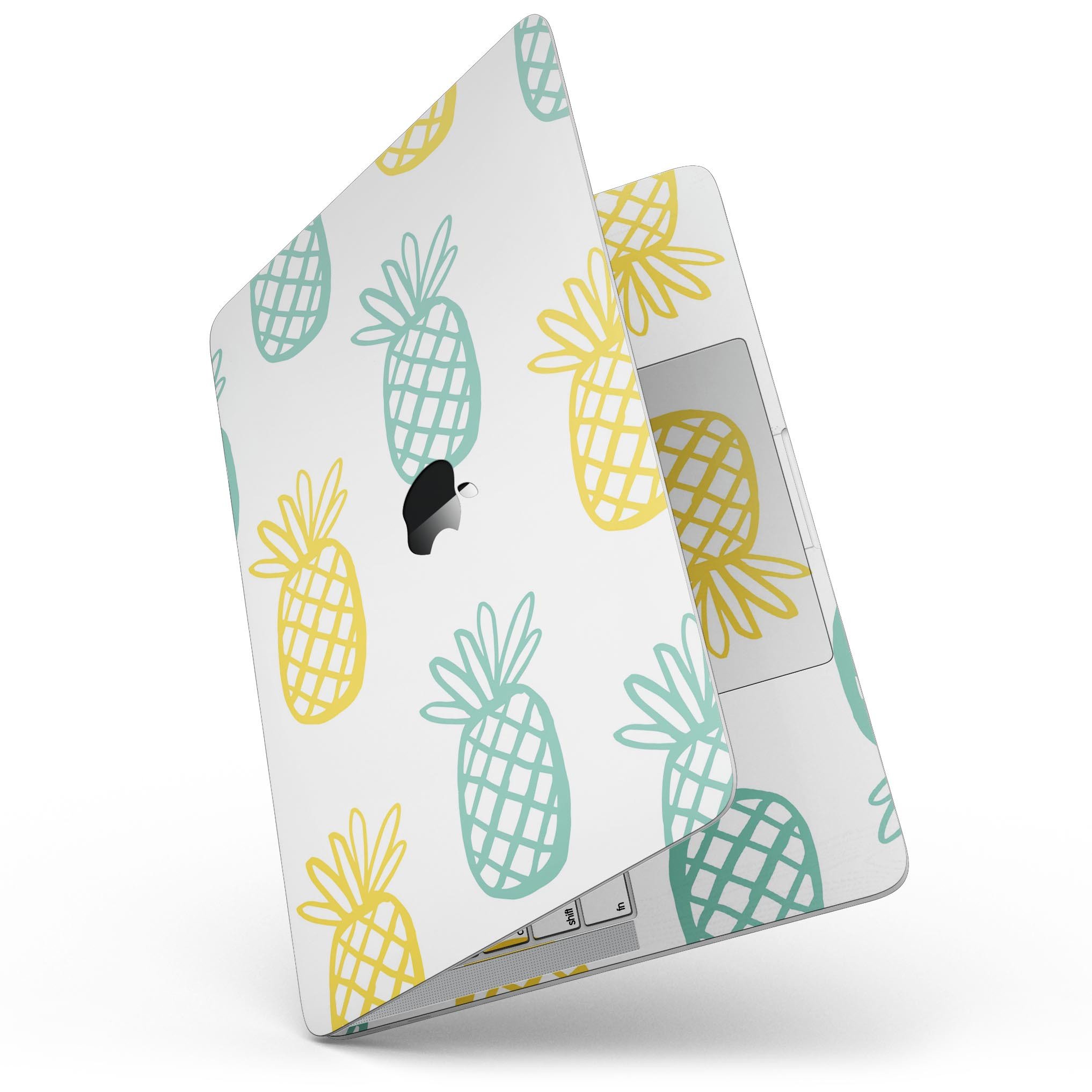 Gold and Mint Pineapple skin kit for MacBook Pro with Touch Bar, showcasing vibrant colors and stylish design.