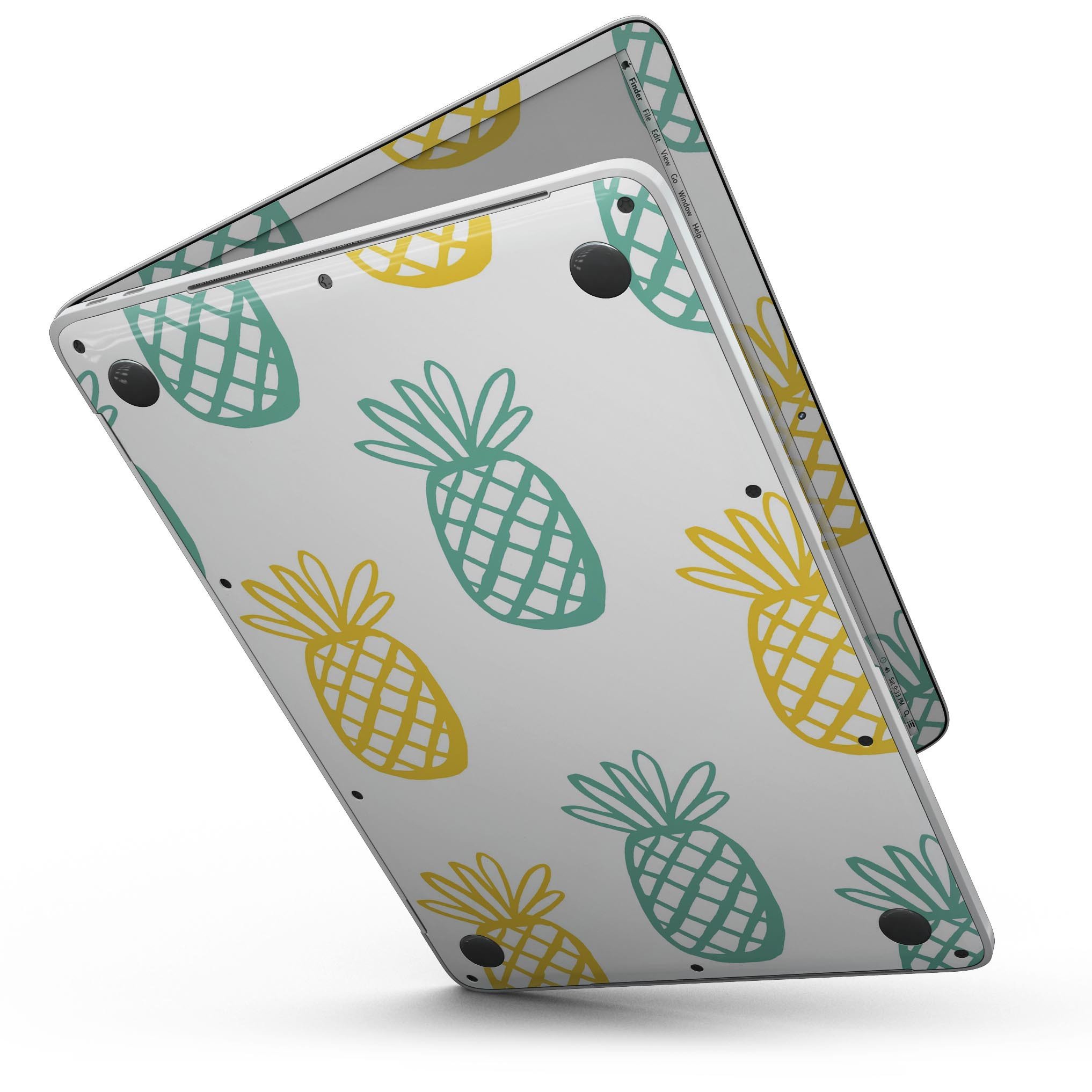 Gold and Mint Pineapple skin kit for MacBook Pro with Touch Bar, showcasing vibrant colors and stylish design.