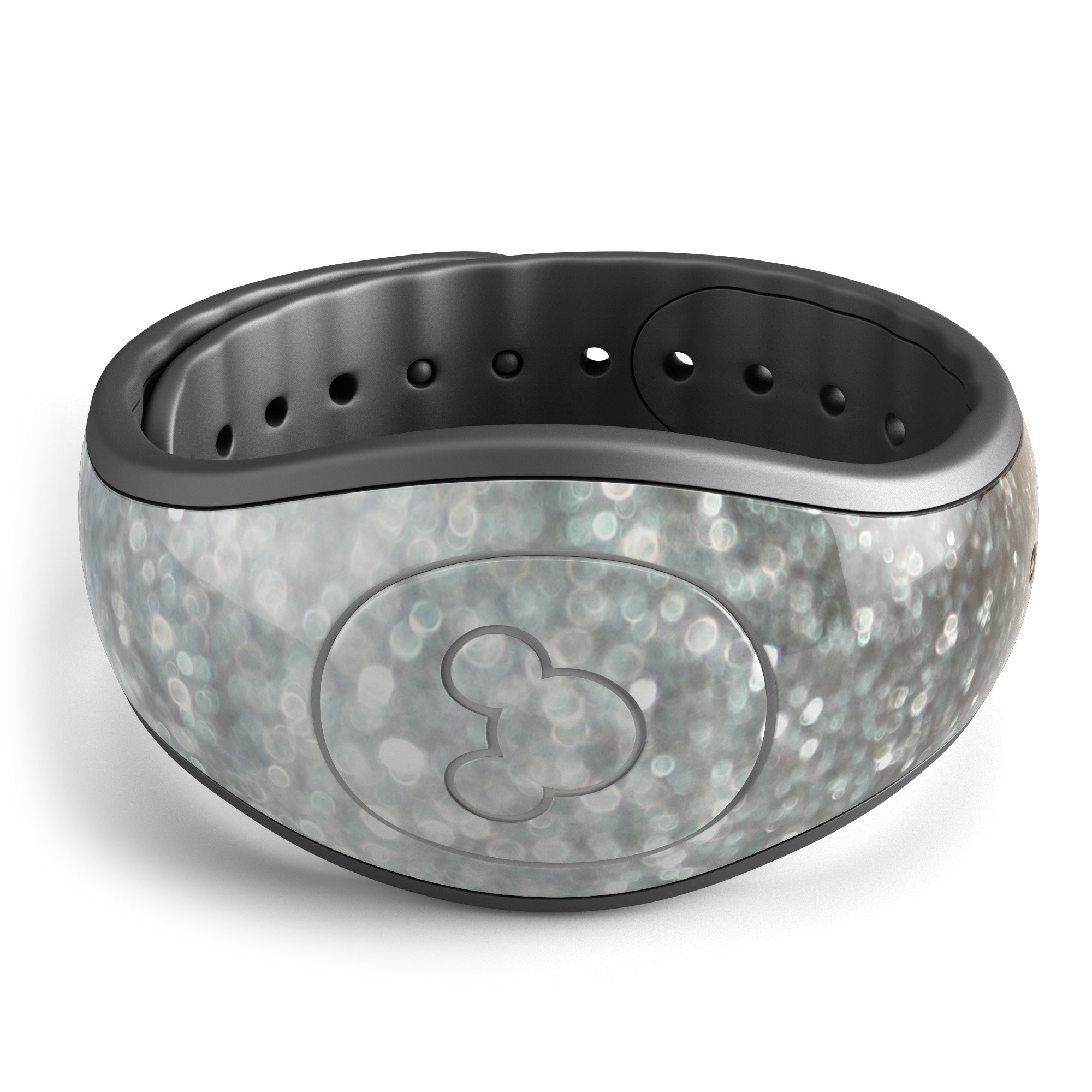 Gold and Silver Unfocused Orbs of Glowing Light decal skin wrap kit for Disney Magic Band, showcasing vibrant colors and intricate design.