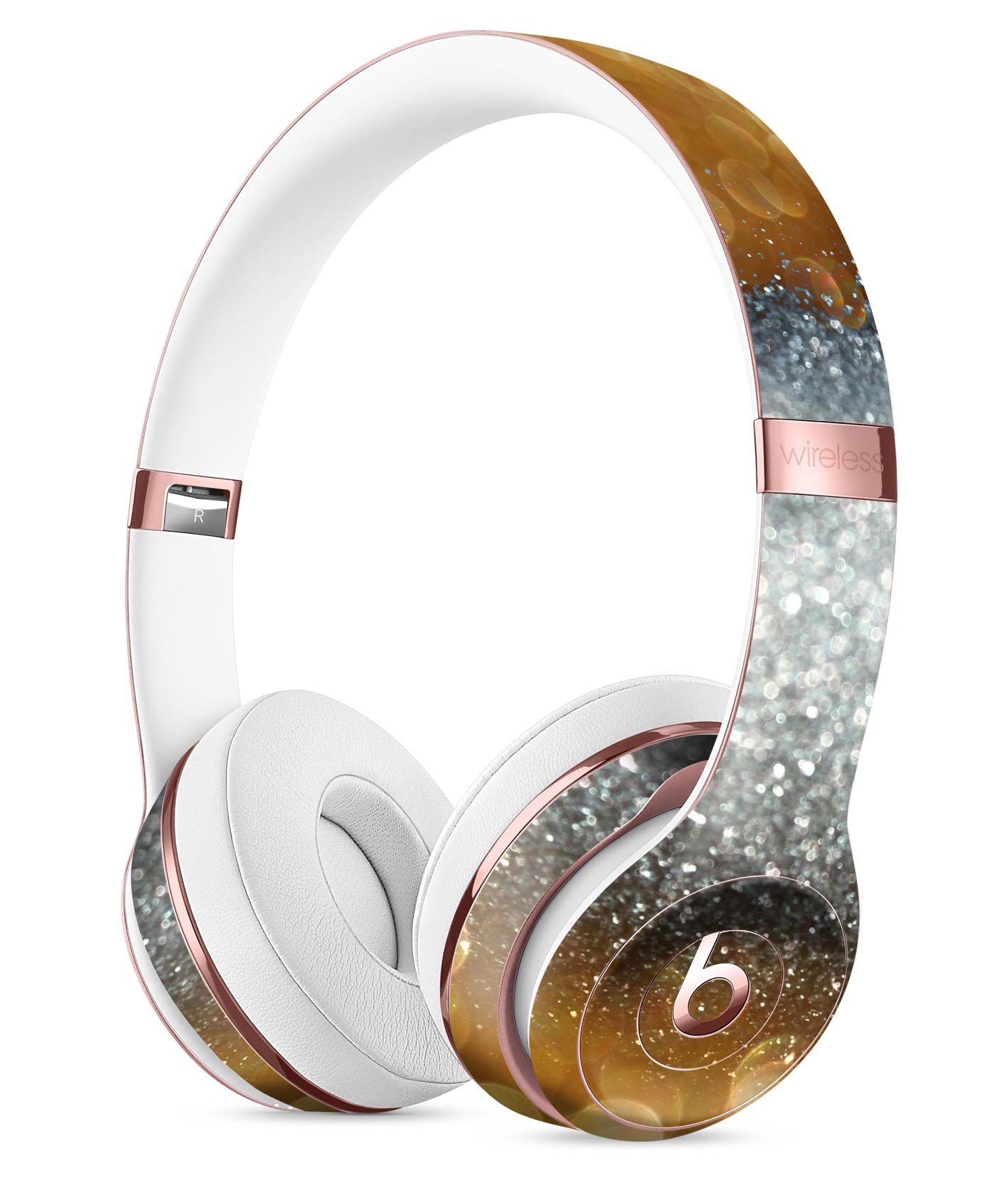 Gold and Silver Unfocused Orbs Skin Kit for Beats by Dre Solo 3 Wireless Headphones, showcasing vibrant colors and a sleek design.