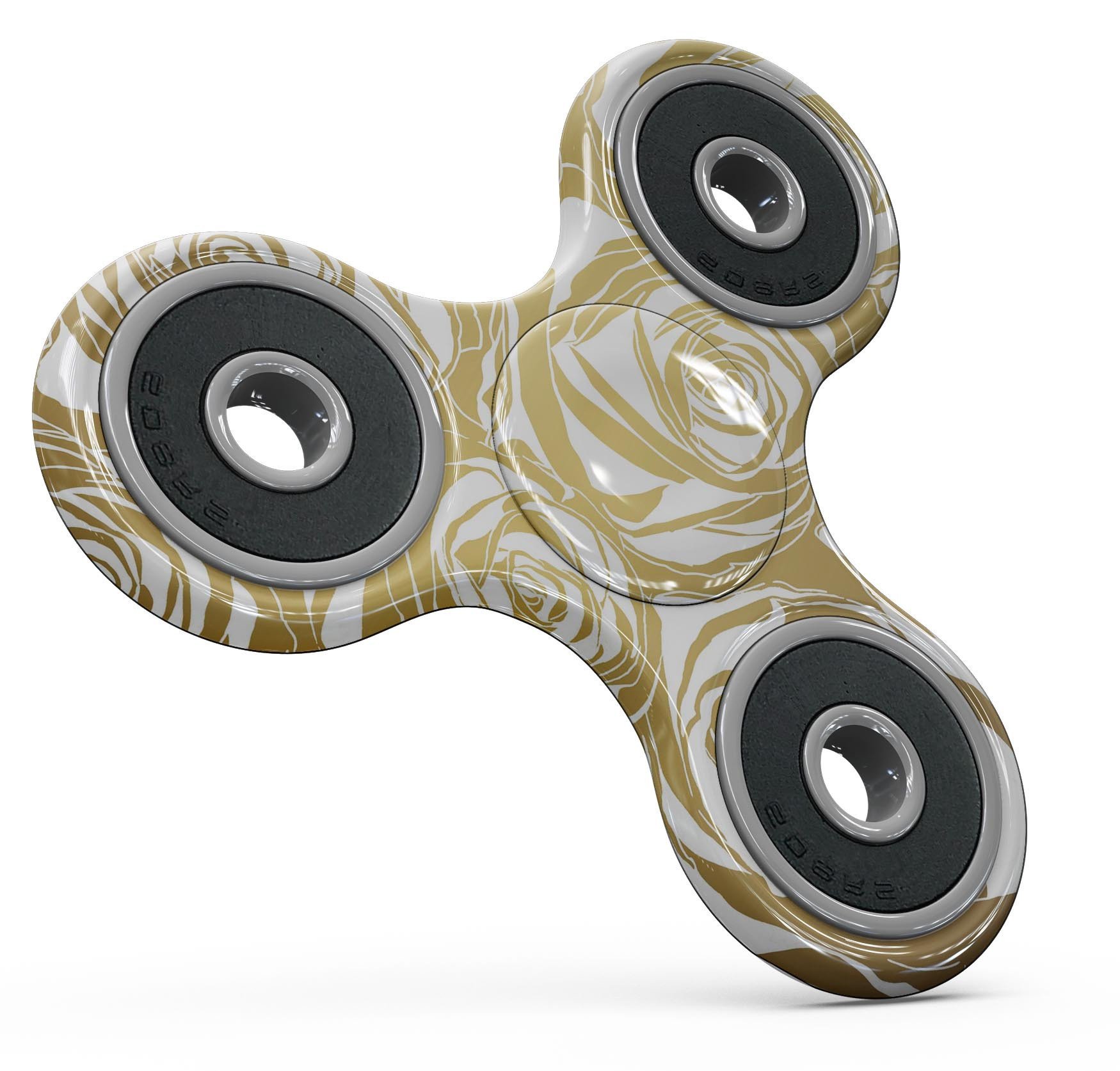 Gold and white roses design fidget spinner skin kit, showcasing vibrant floral patterns on a premium vinyl material.