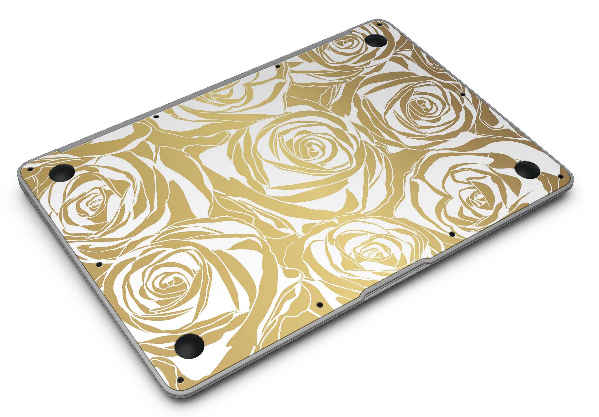 Gold and White Roses MacBook Air Skin Kit showcasing a floral design on a sleek laptop surface.