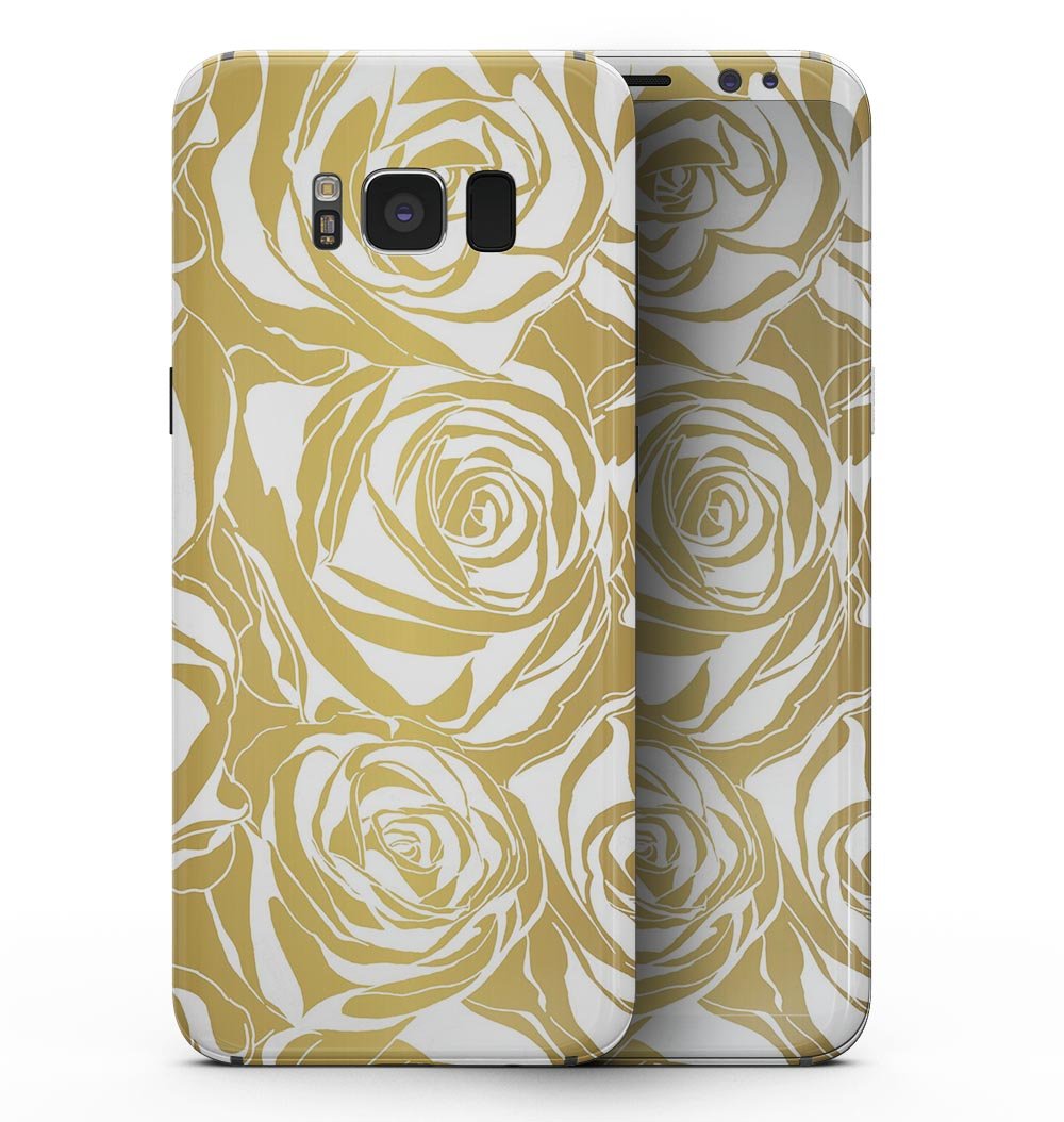 Samsung Galaxy S8 with Gold and White Roses Full-Body Skin Kit, showcasing a stylish floral design.