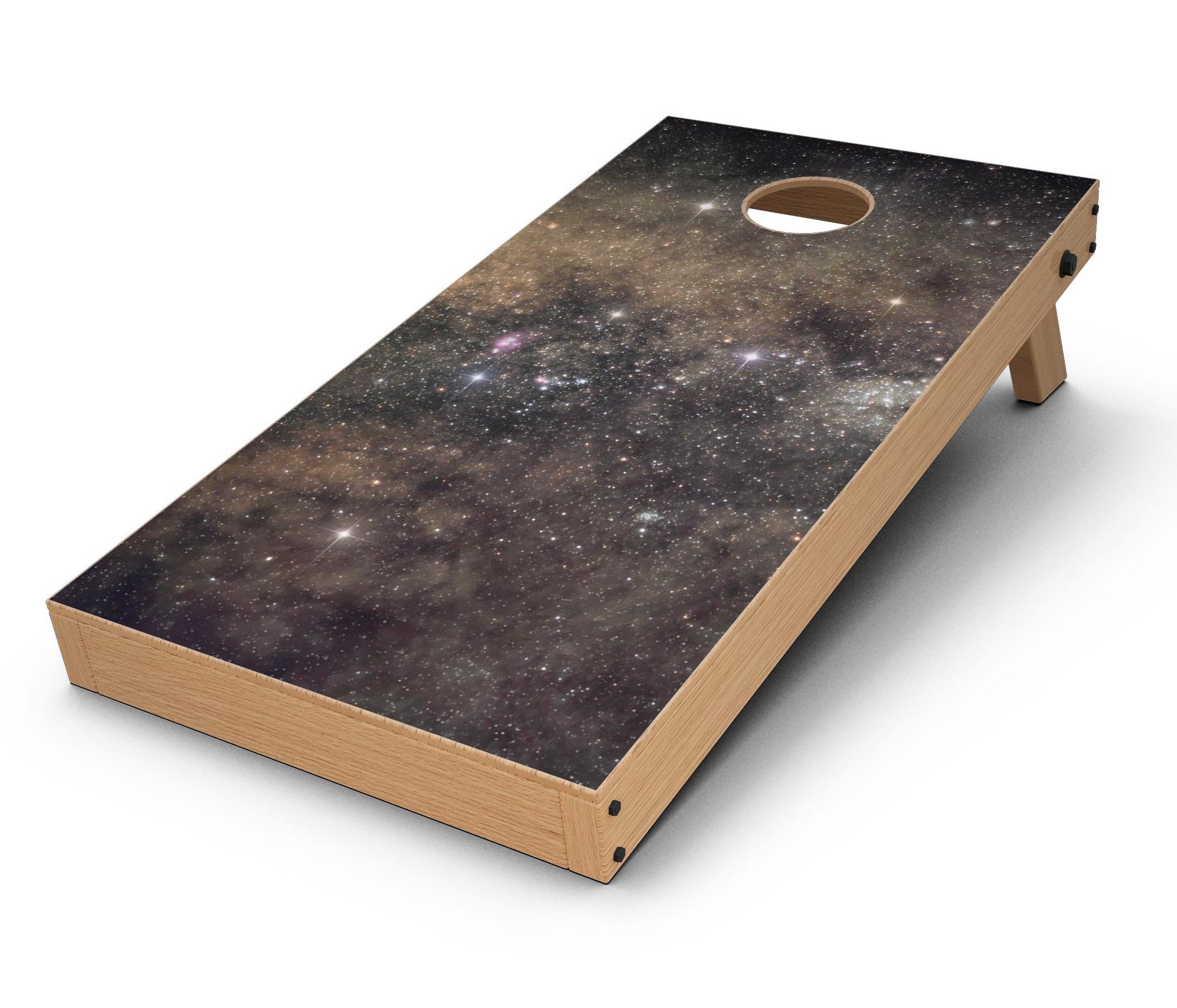 Gold Aura Space CornHole Board Skin Decal Kit showcasing vibrant design for Cornhole boards.