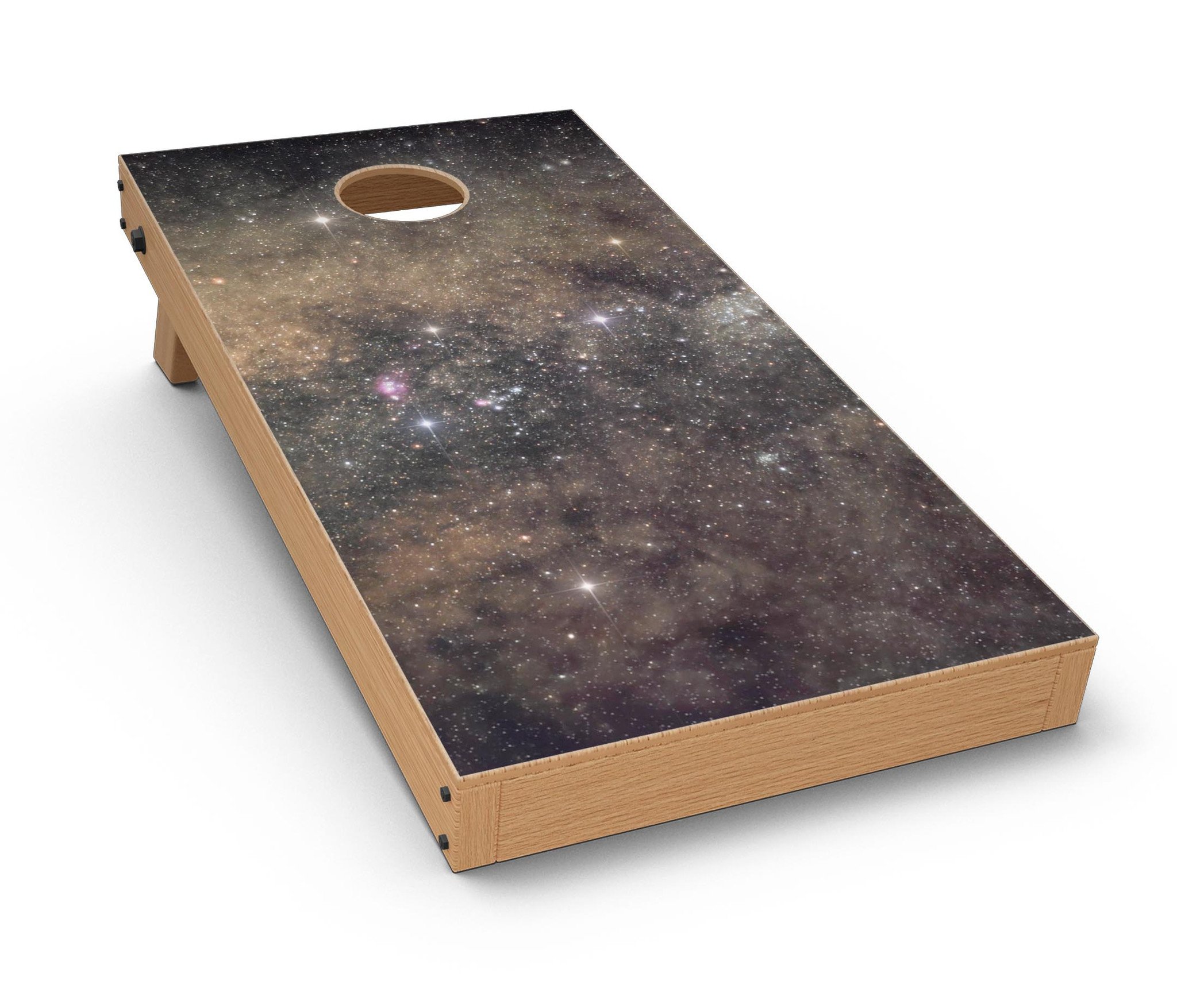 Gold Aura Space CornHole Board Skin Decal Kit showcasing vibrant design for Cornhole boards.