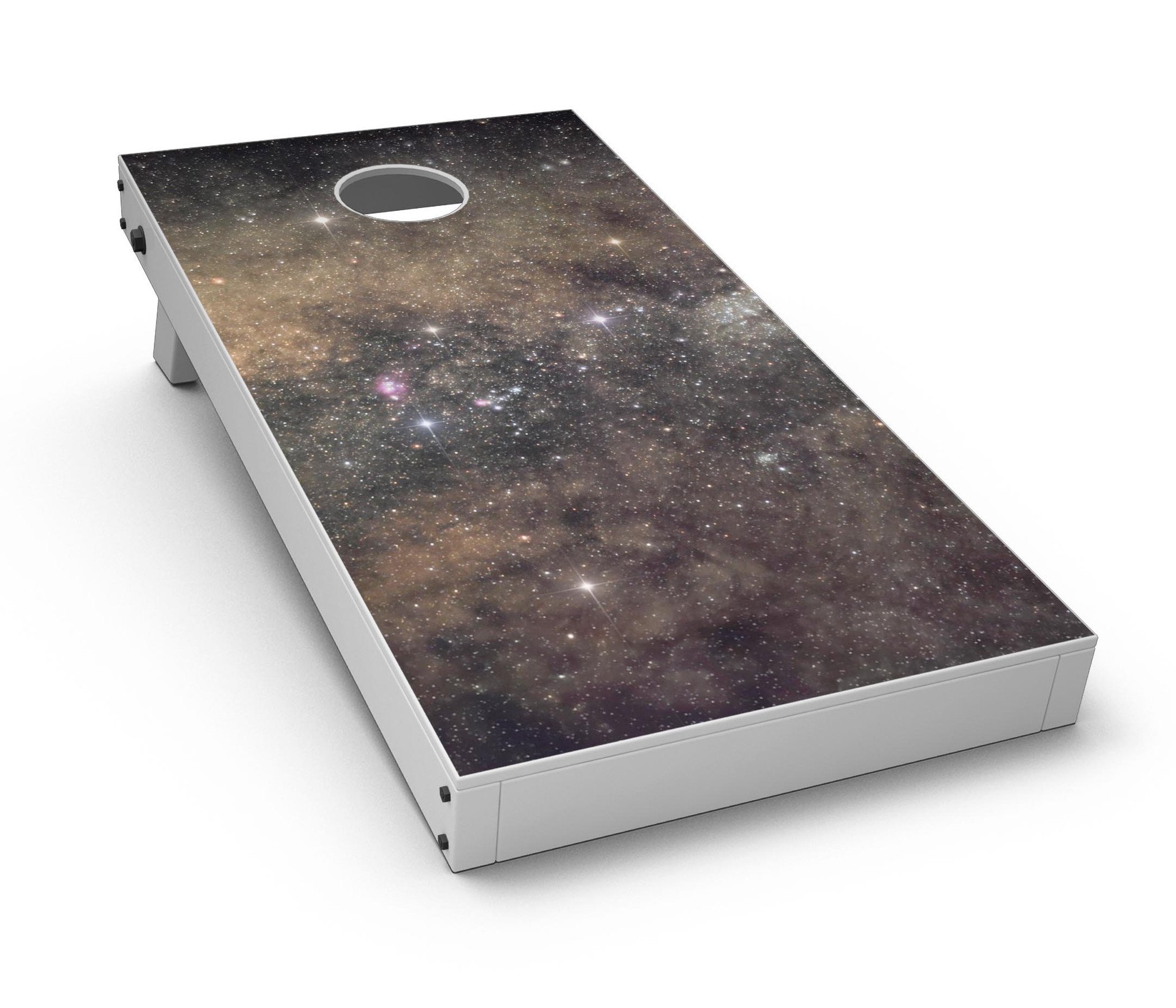 Gold Aura Space CornHole Board Skin Decal Kit showcasing vibrant design for Cornhole boards.