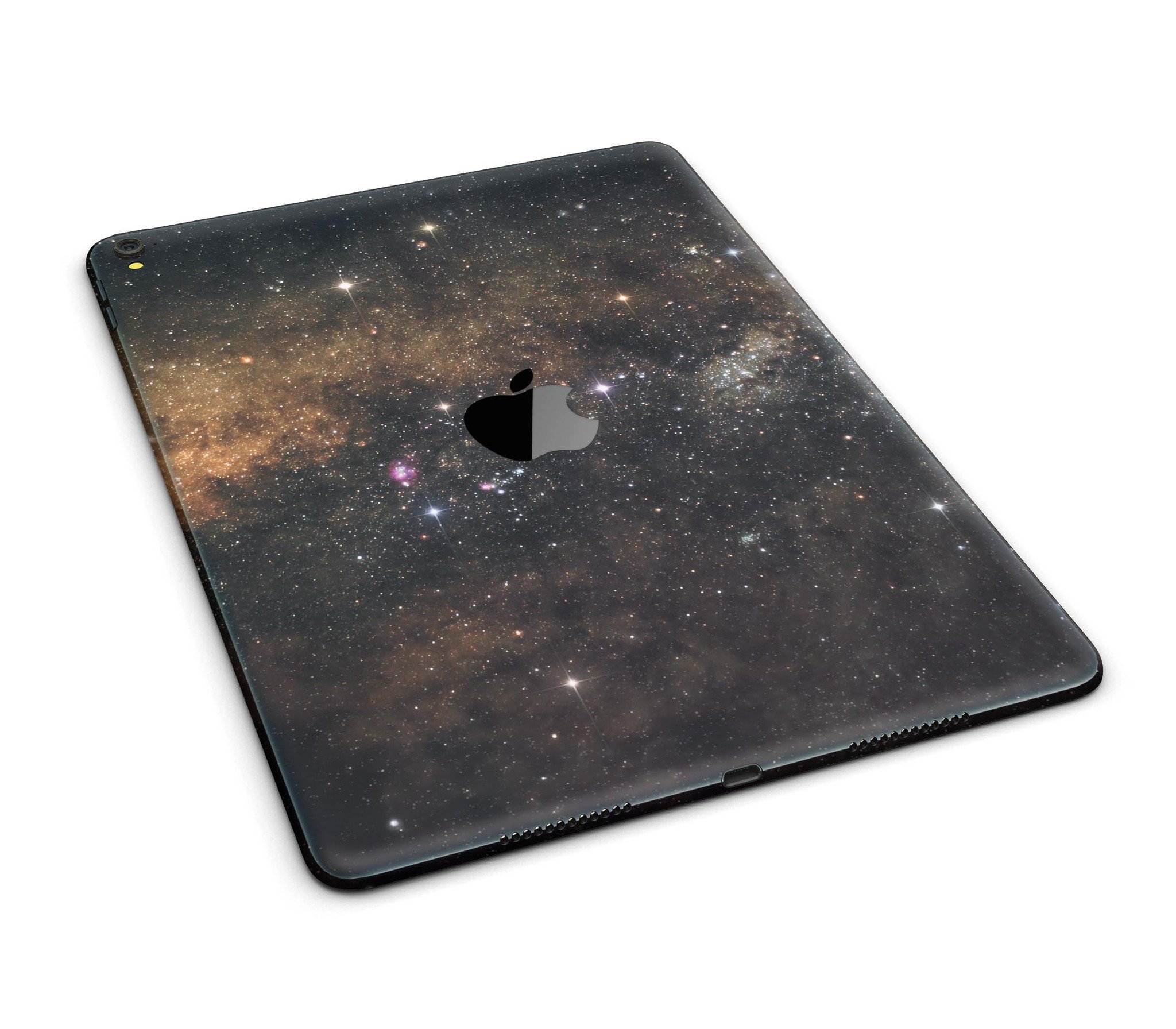 Gold Aura Space Full Body Skin for iPad Pro, showcasing its sleek design and premium vinyl material.