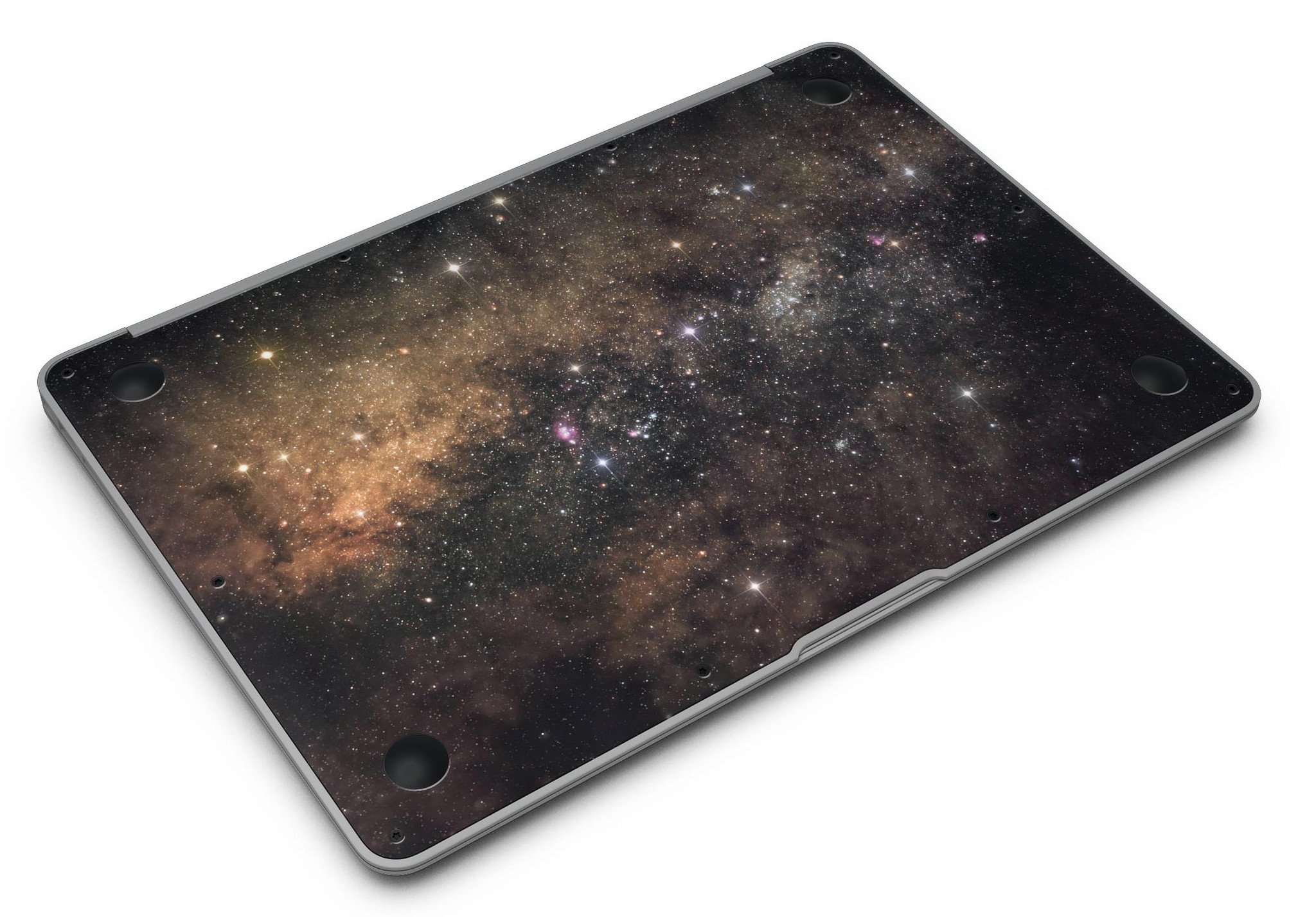 Gold Aura Space MacBook Air Skin Kit showcasing premium vinyl design with gloss finish.