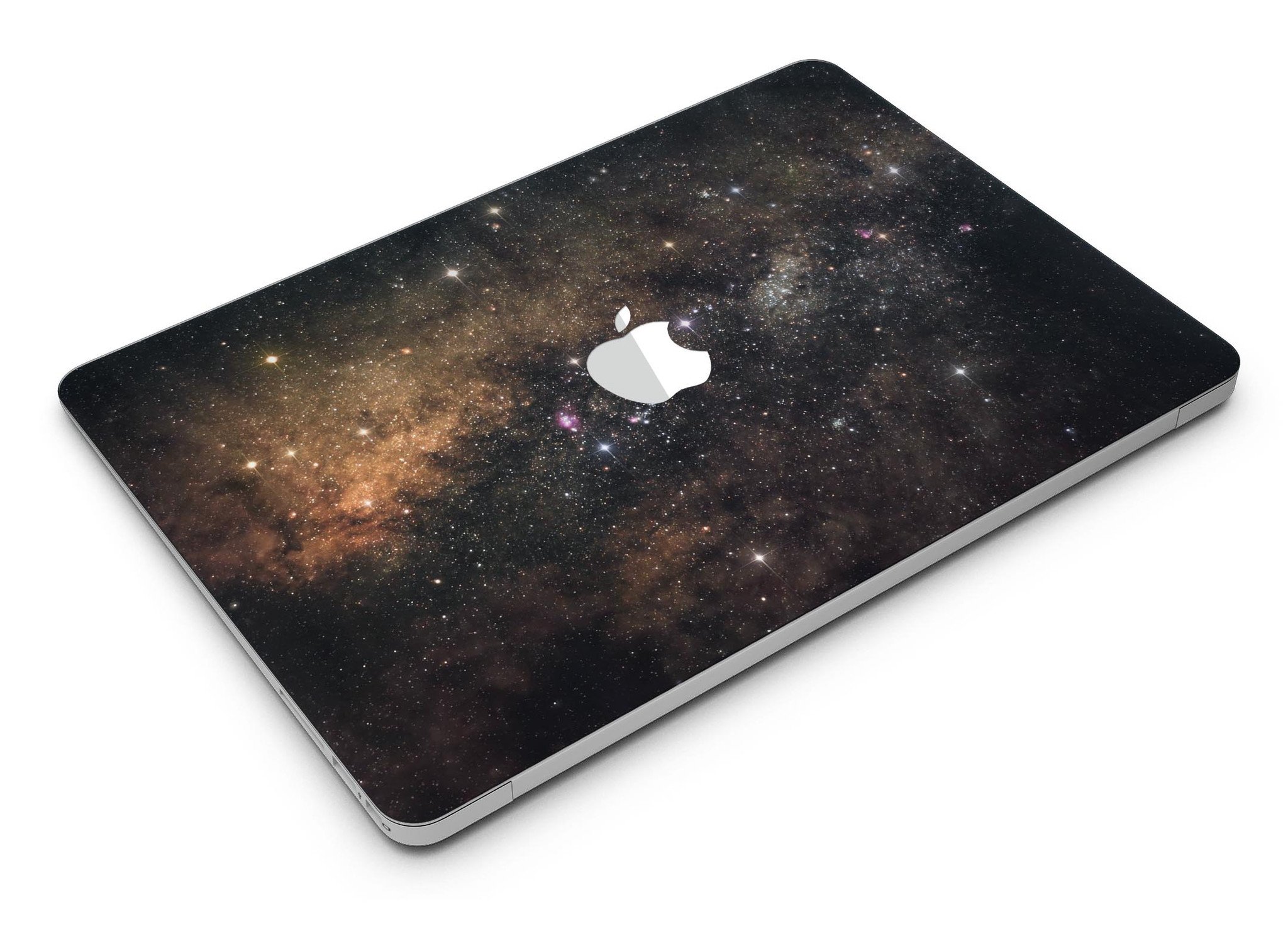 Gold Aura Space MacBook Air Skin Kit showcasing premium vinyl design with gloss finish.