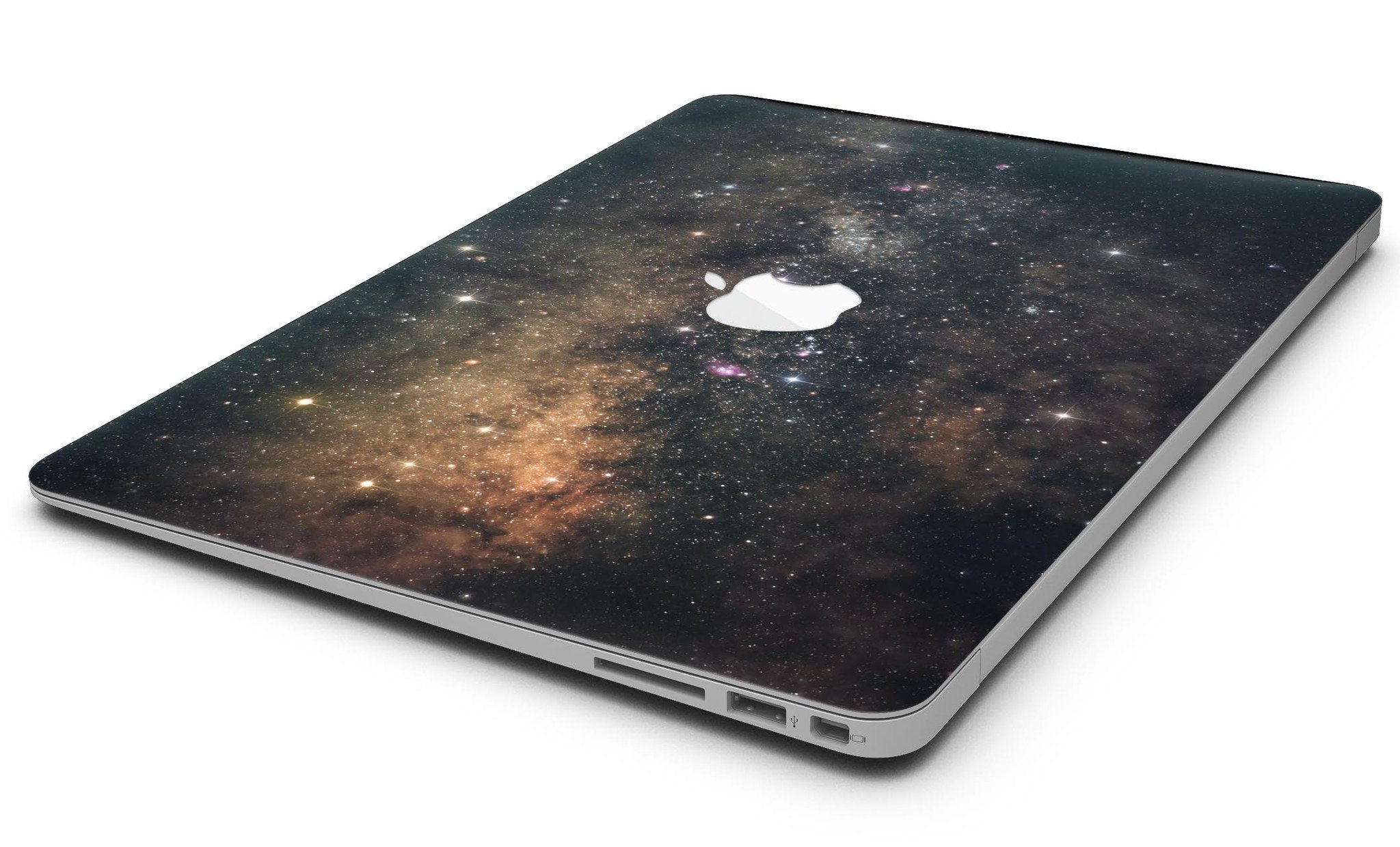 Gold Aura Space MacBook Air Skin Kit showcasing premium vinyl design with gloss finish.