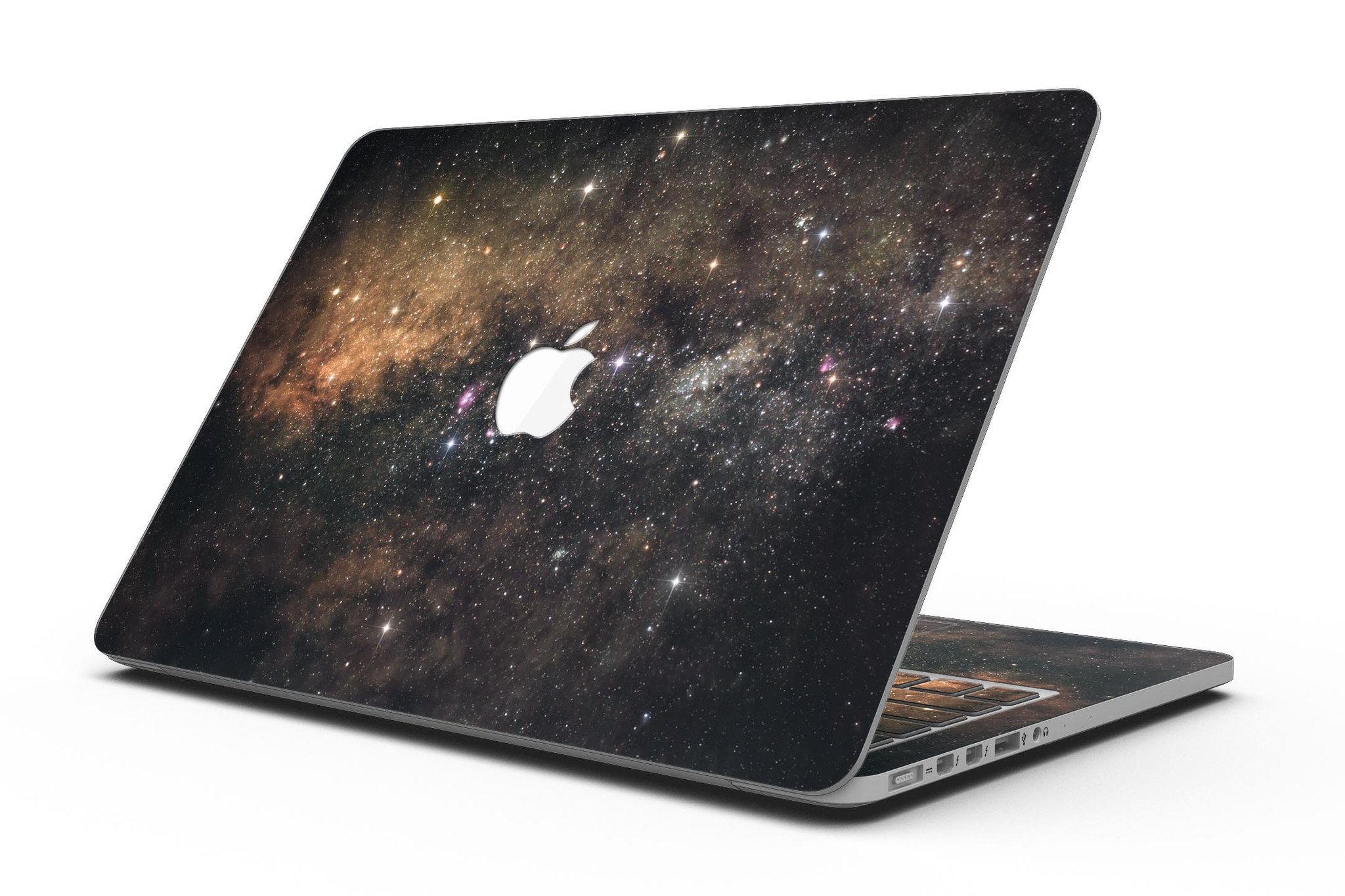 Gold Aura Space full-coverage skin for MacBook Pro with Retina Display, showcasing a stylish design and premium vinyl material.