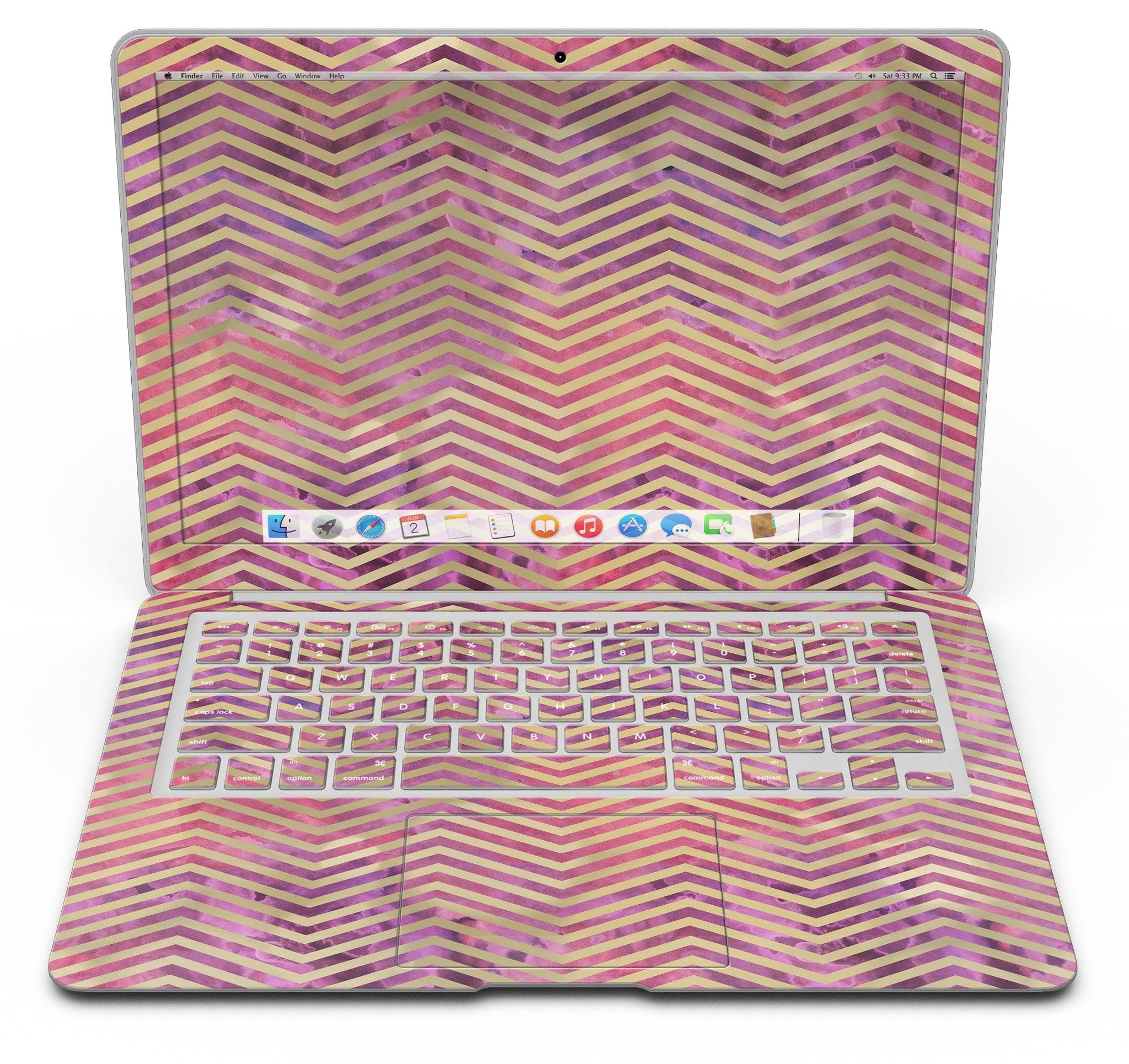 Gold Chevron Over Abstract Fumes MacBook Air Skin Kit showcasing stylish design and premium vinyl material.