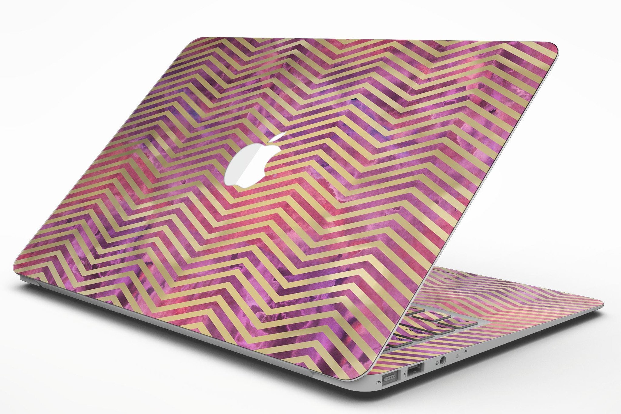 Gold Chevron Over Abstract Fumes MacBook Air Skin Kit showcasing stylish design and premium vinyl material.