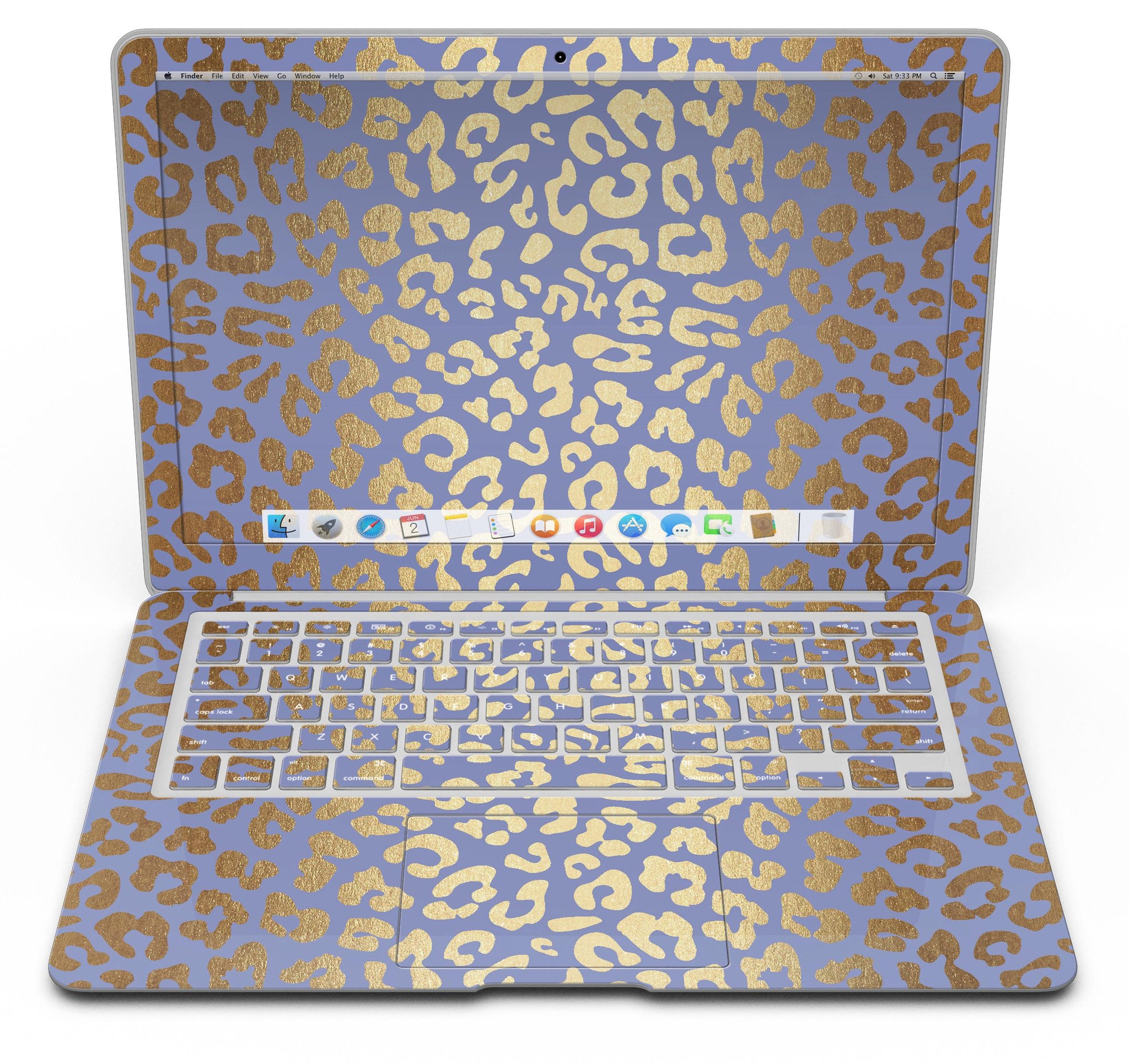 Gold Flaked Animal Blue MacBook Air Skin Kit showcasing vibrant colors and unique design.