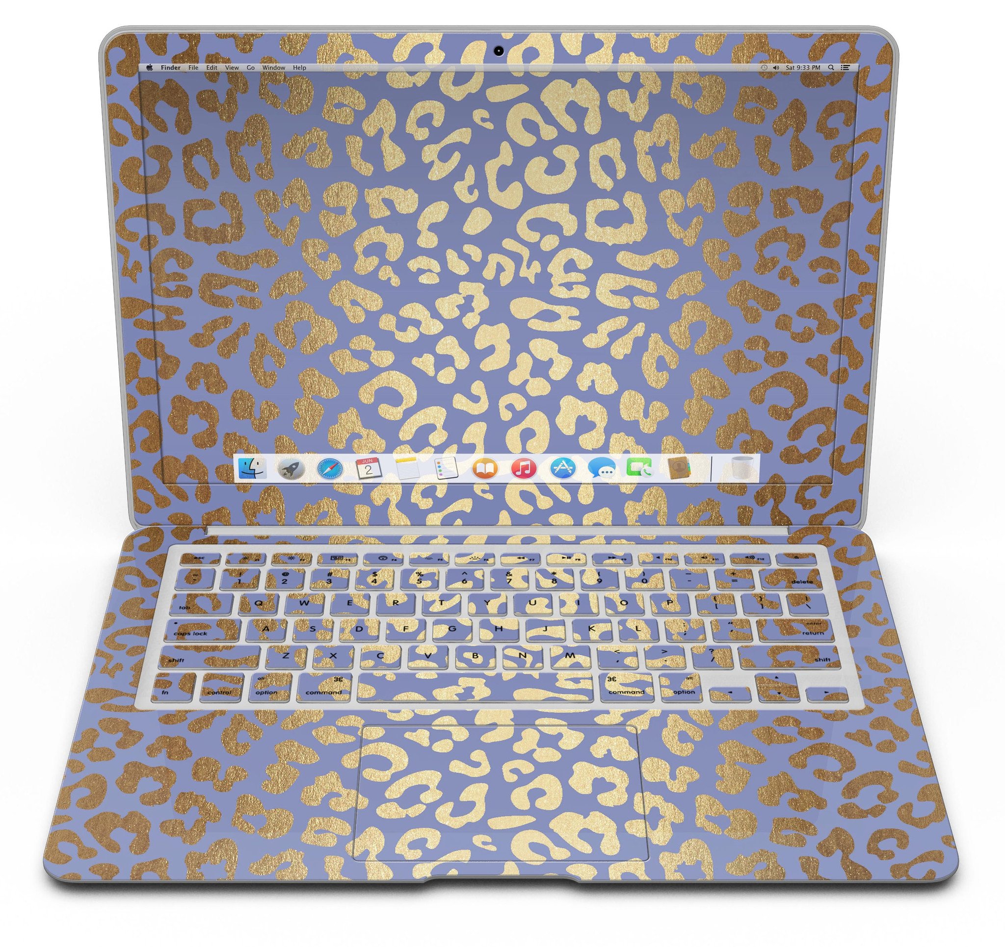 Gold Flaked Animal Blue MacBook Air Skin Kit showcasing vibrant colors and unique design.