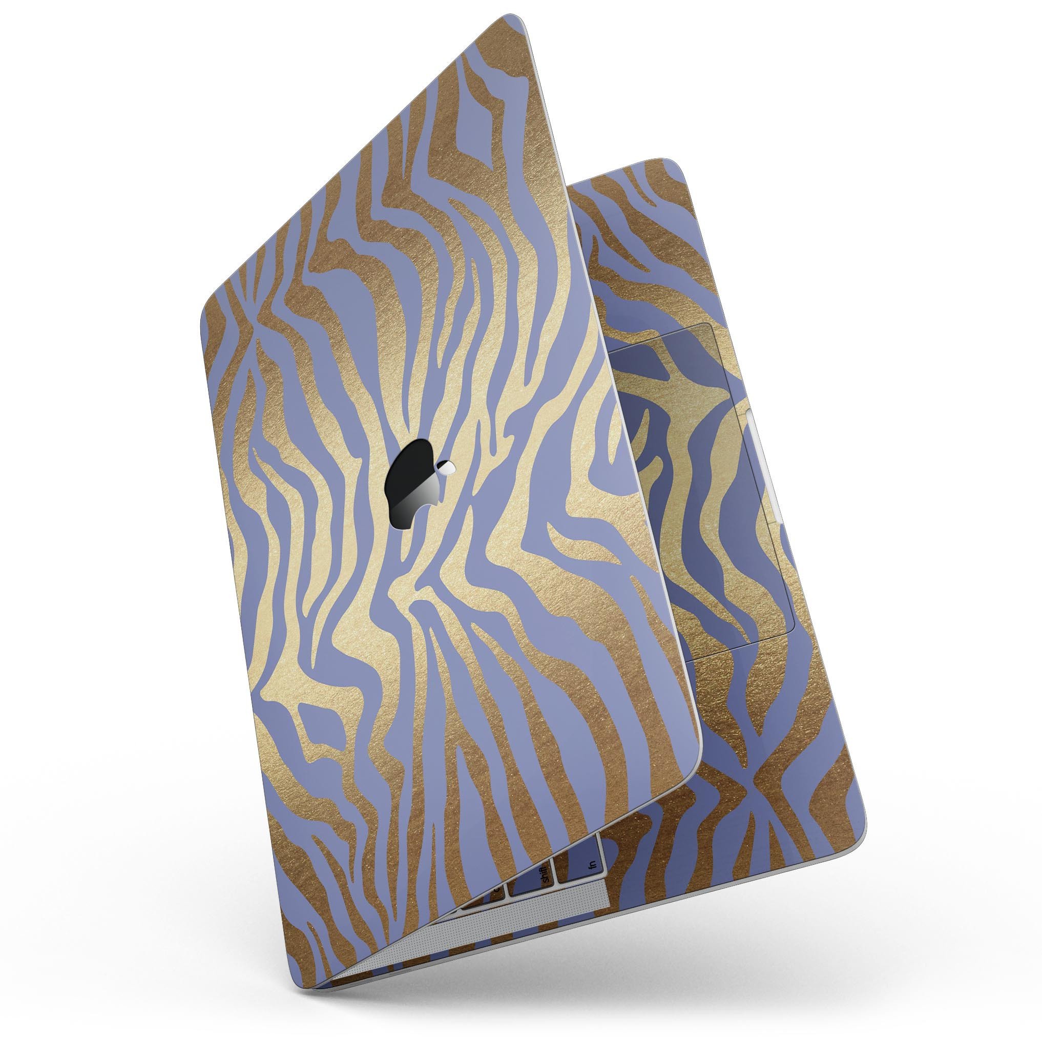 Gold Flaked Animal Blue Zebra skin for 13" MacBook Pro without Touch Bar, showcasing vibrant colors and unique design.