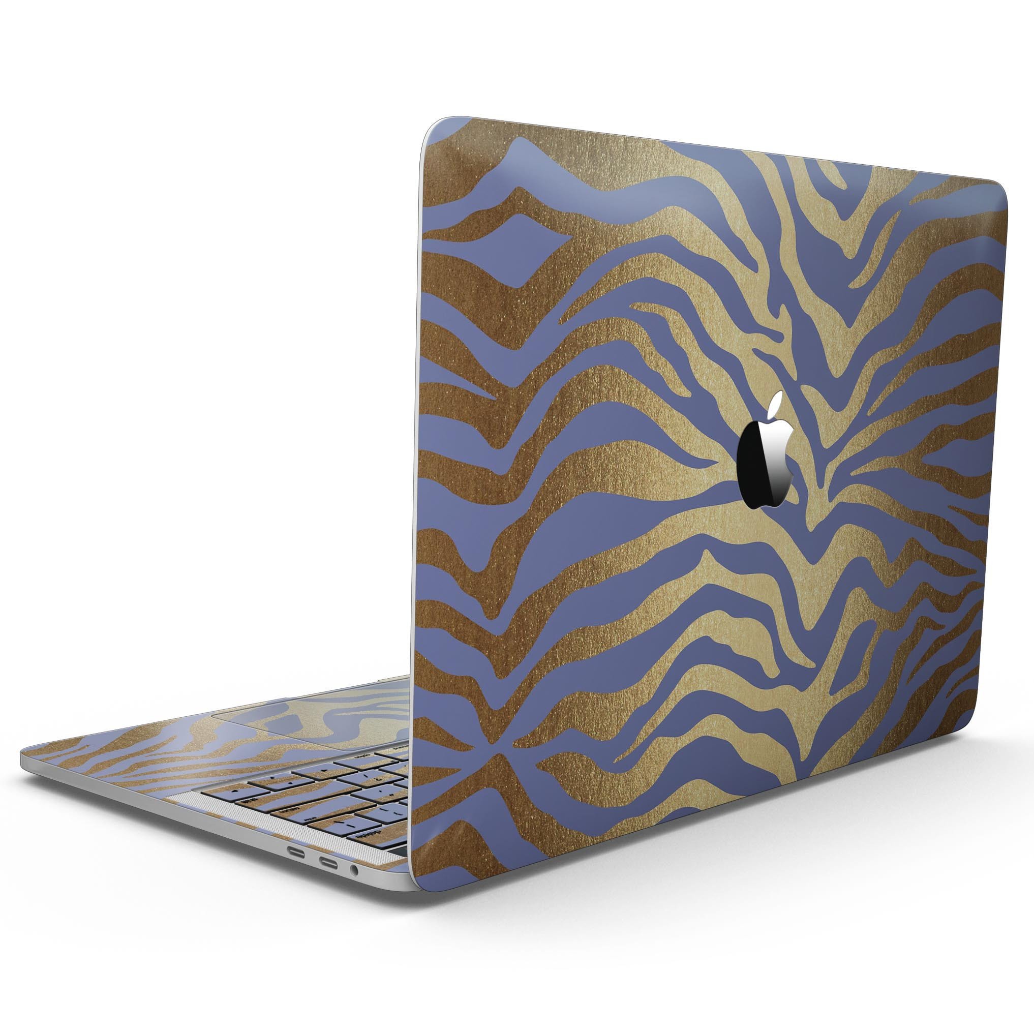 Gold Flaked Animal Blue Zebra skin for 13" MacBook Pro without Touch Bar, showcasing vibrant colors and unique design.