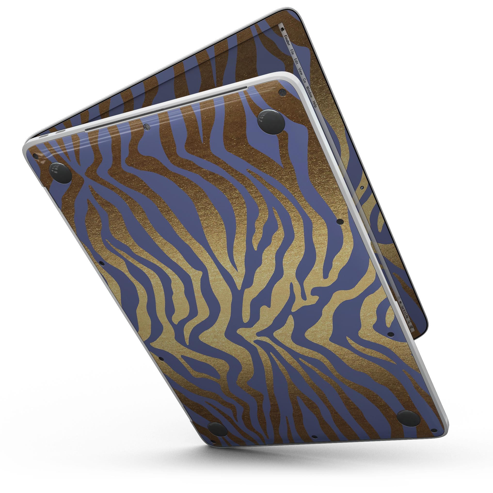 Gold Flaked Animal Blue Zebra skin for 13" MacBook Pro without Touch Bar, showcasing vibrant colors and unique design.