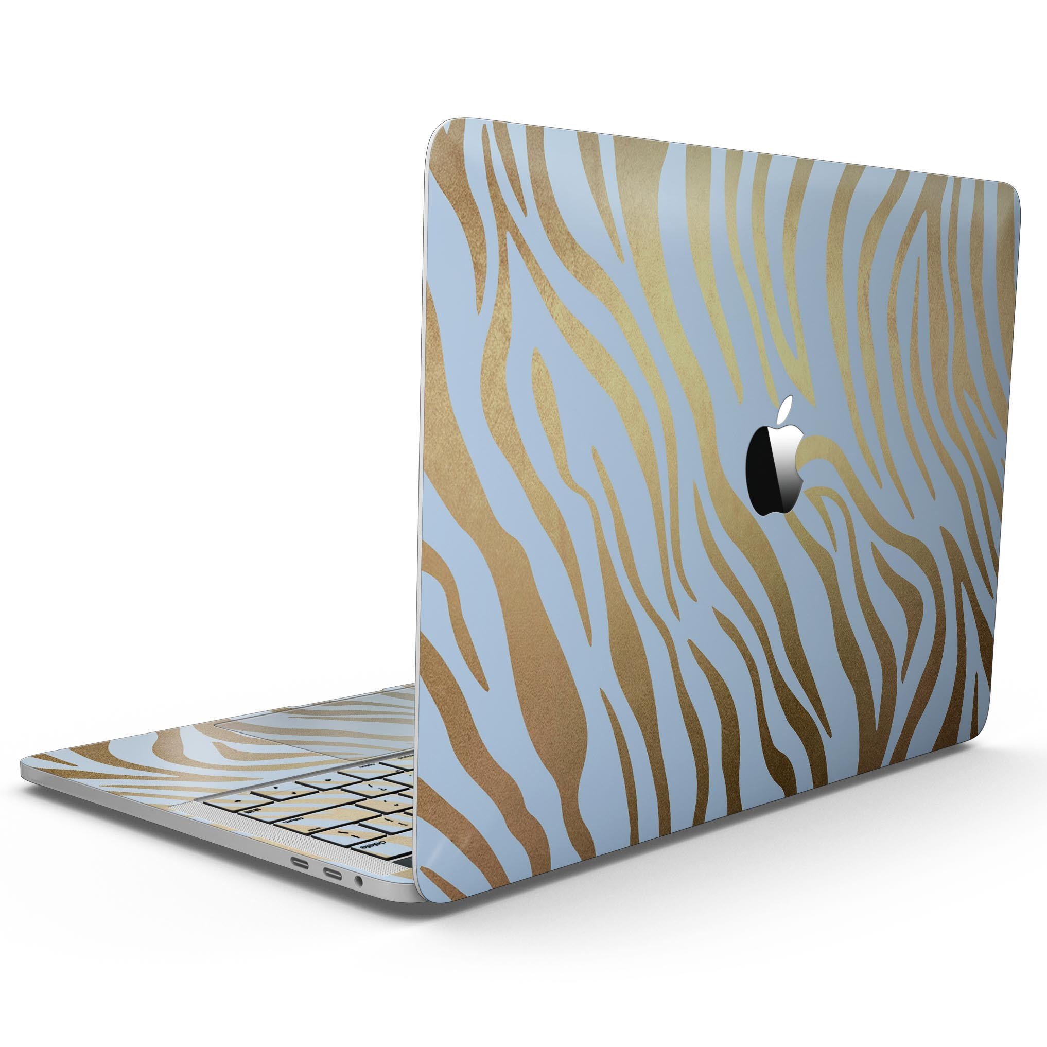 Gold Flaked Animal Blue Zebra skin for 13" MacBook Pro without Touch Bar, showcasing vibrant colors and unique design.