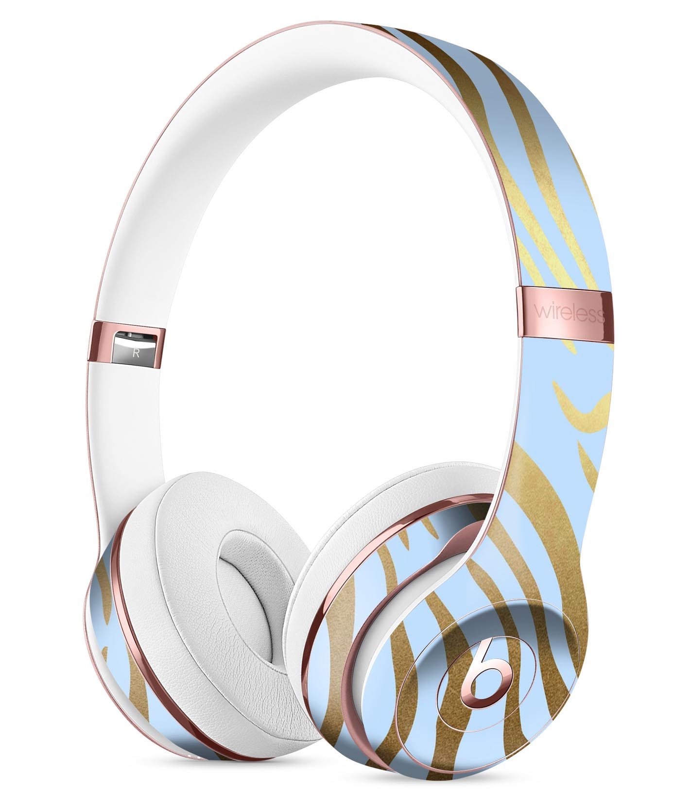 Gold Flaked Animal Blue Zebra Full-Body Skin Kit for Beats by Dre Solo 3 Wireless Headphones, showcasing vibrant design and premium vinyl material.