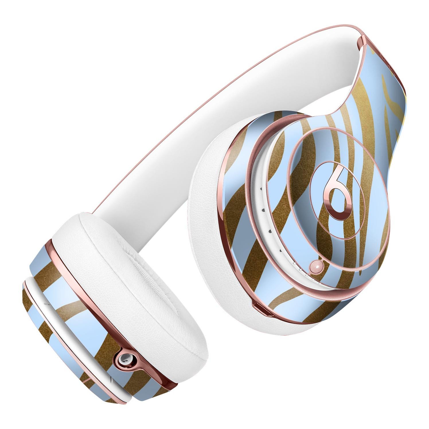 Gold Flaked Animal Blue Zebra Full-Body Skin Kit for Beats by Dre Solo 3 Wireless Headphones, showcasing vibrant design and premium vinyl material.