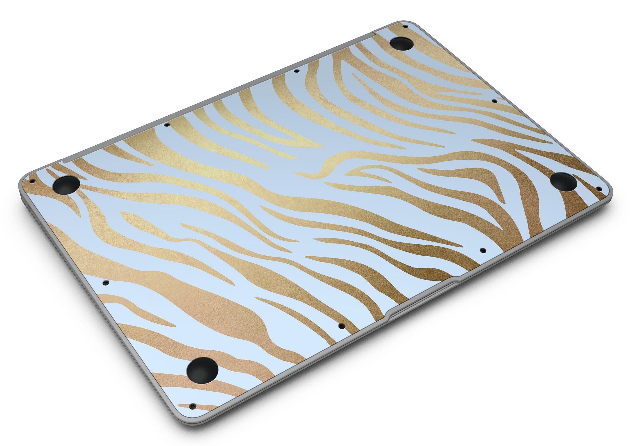 Gold Flaked Animal Blue Zebra MacBook Air Skin Kit showcasing vibrant design and premium vinyl material.