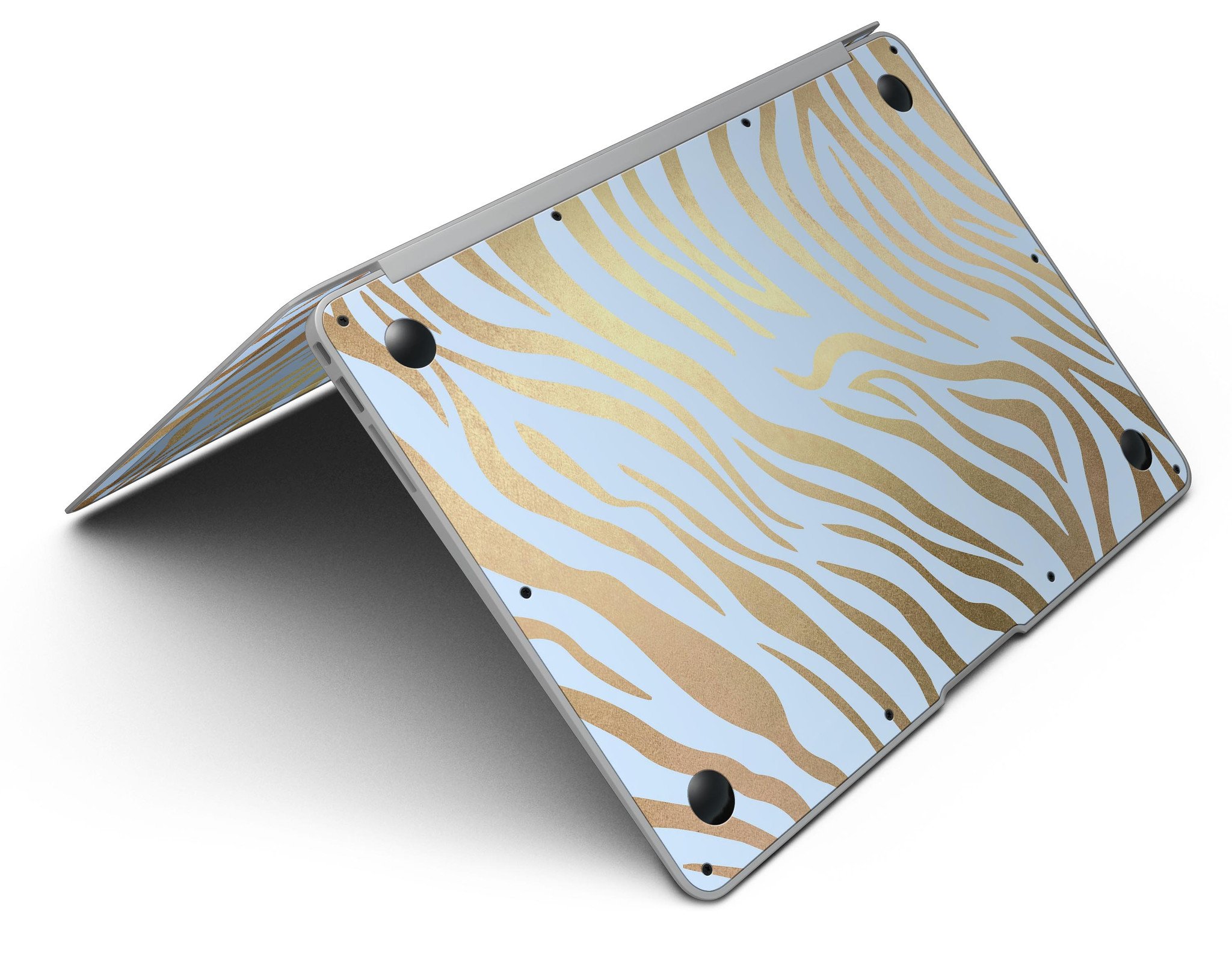 Gold Flaked Animal Blue Zebra MacBook Air Skin Kit showcasing vibrant design and premium vinyl material.