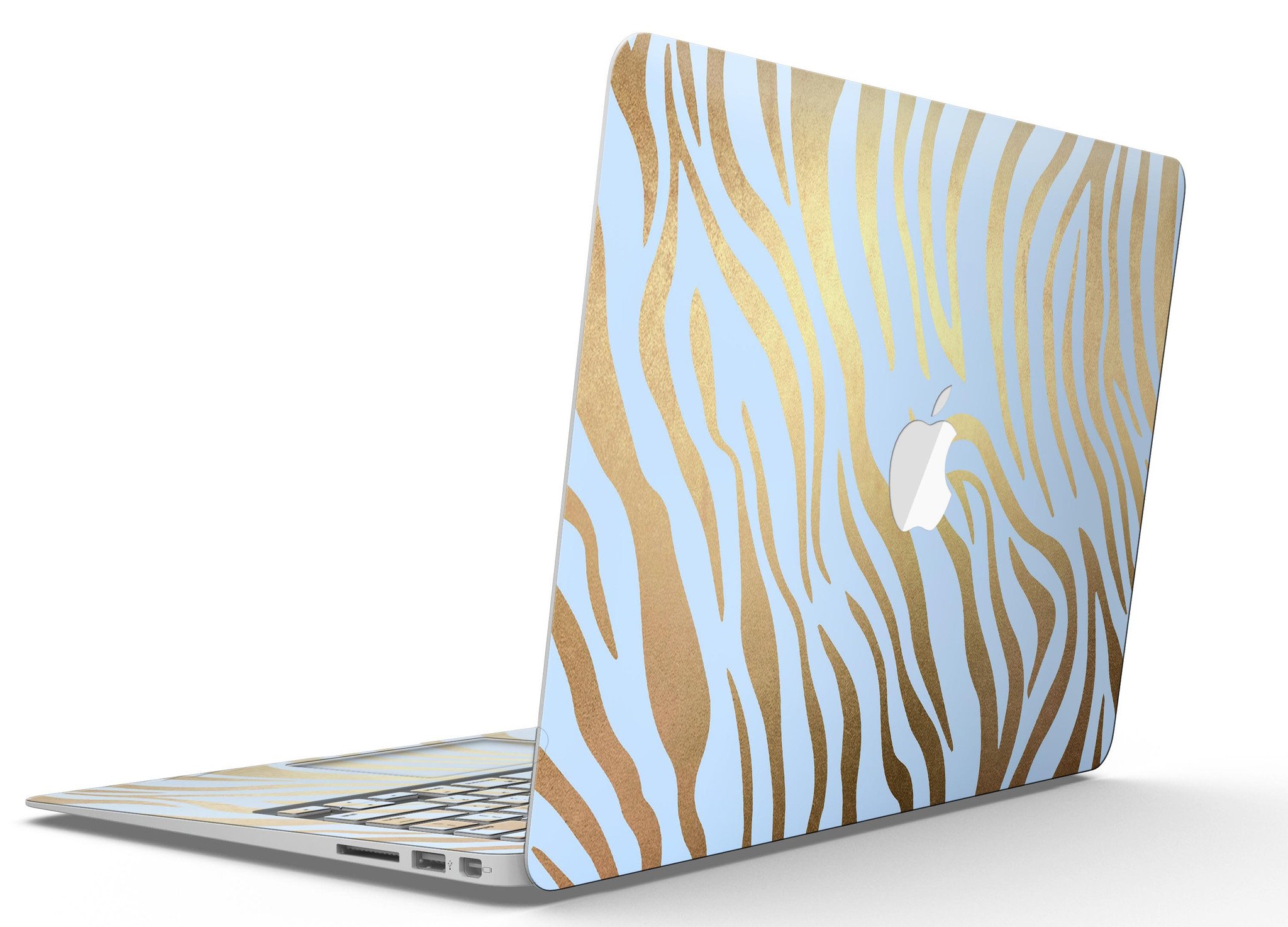 Gold Flaked Animal Blue Zebra MacBook Air Skin Kit showcasing vibrant design and premium vinyl material.