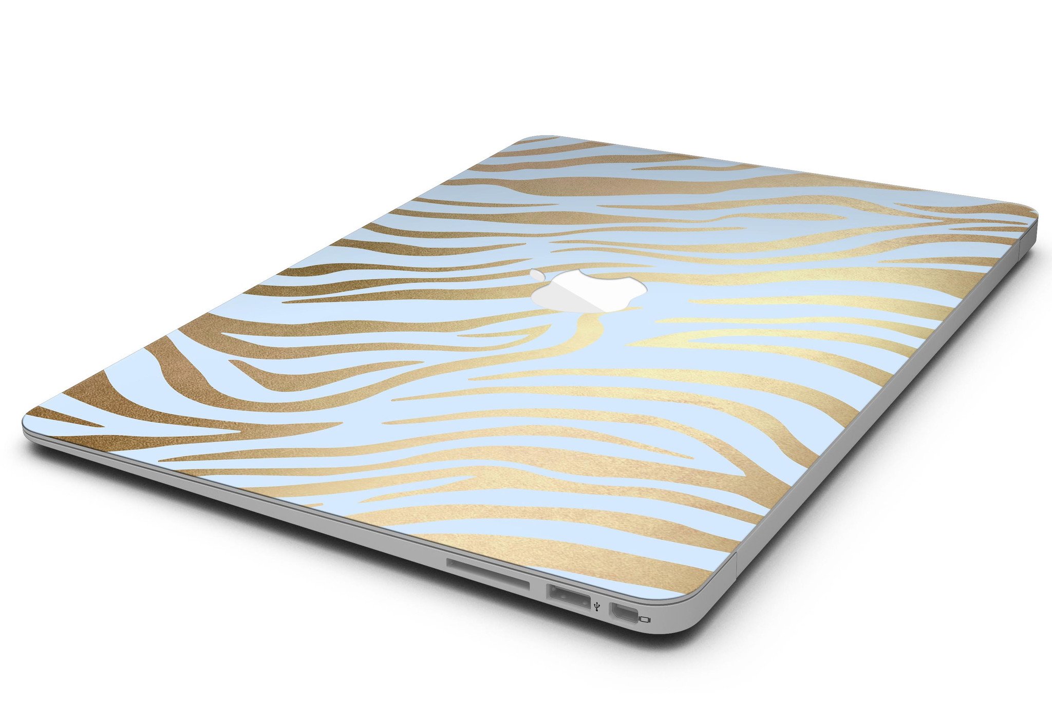 Gold Flaked Animal Blue Zebra MacBook Air Skin Kit showcasing vibrant design and premium vinyl material.