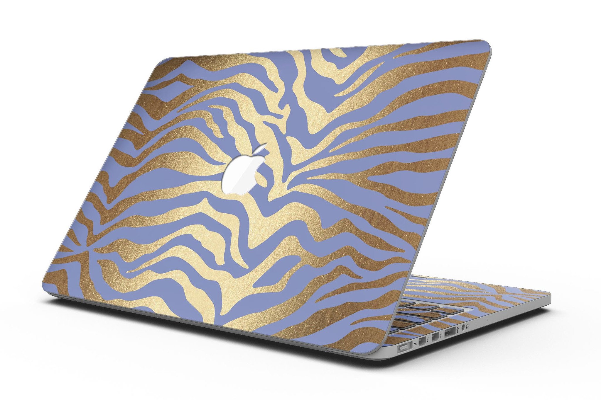 Gold Flaked Animal Blue Zebra skin for MacBook Pro with Retina Display, showcasing vibrant colors and unique design.