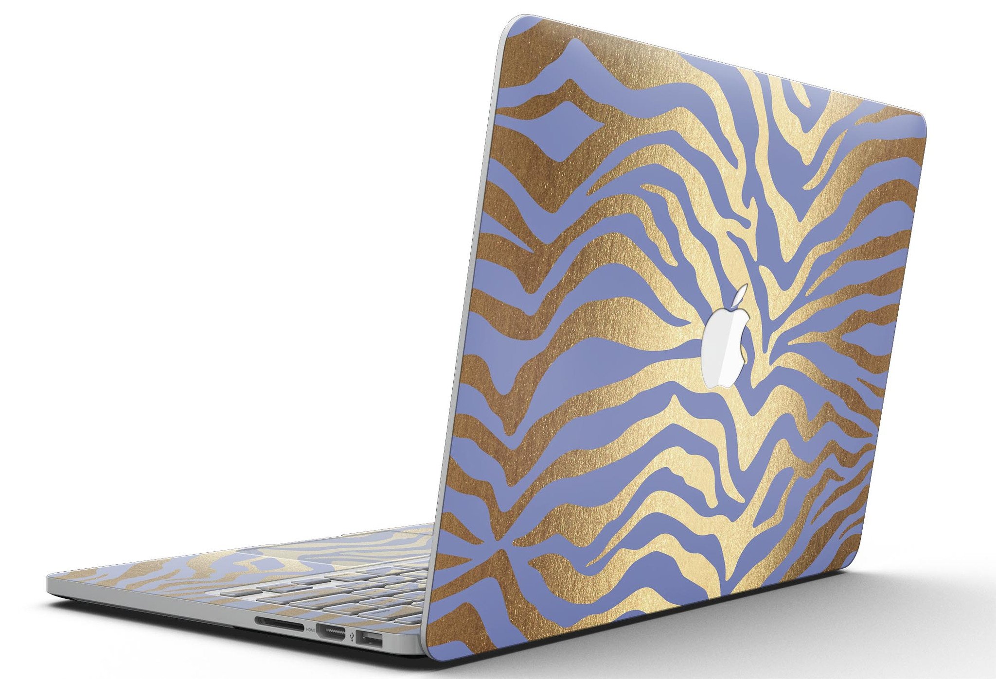 Gold Flaked Animal Blue Zebra skin for MacBook Pro with Retina Display, showcasing vibrant colors and unique design.