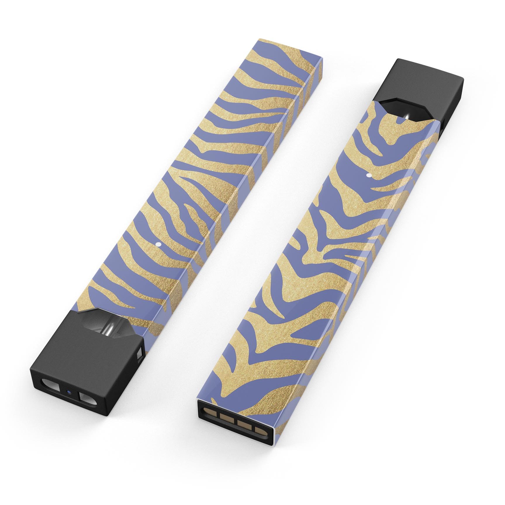 Gold Flaked Animal Blue Zebra skin-wrap for JUUL device, showcasing vibrant colors and unique design.