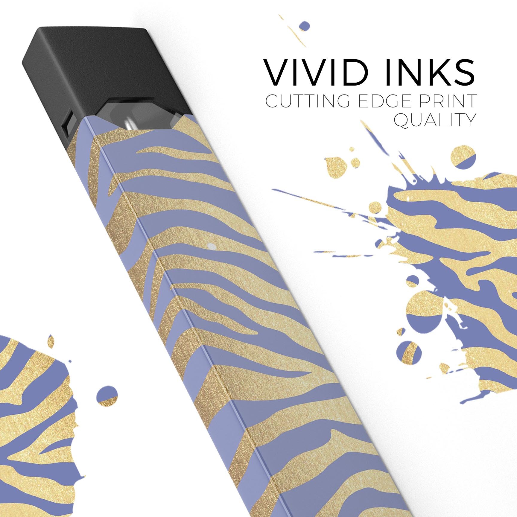 Gold Flaked Animal Blue Zebra skin-wrap for JUUL device, showcasing vibrant colors and unique design.