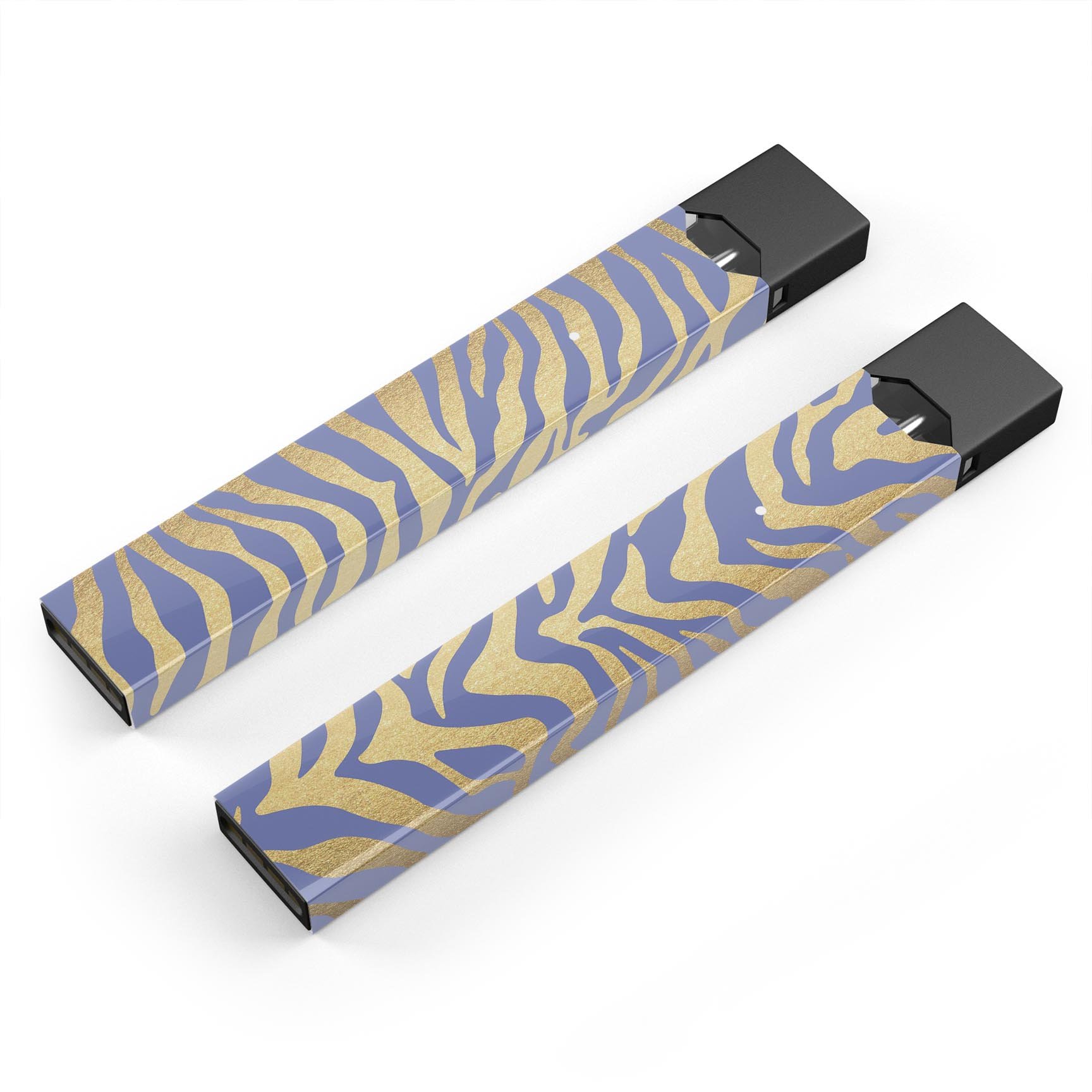 Gold Flaked Animal Blue Zebra skin-wrap for JUUL device, showcasing vibrant colors and unique design.