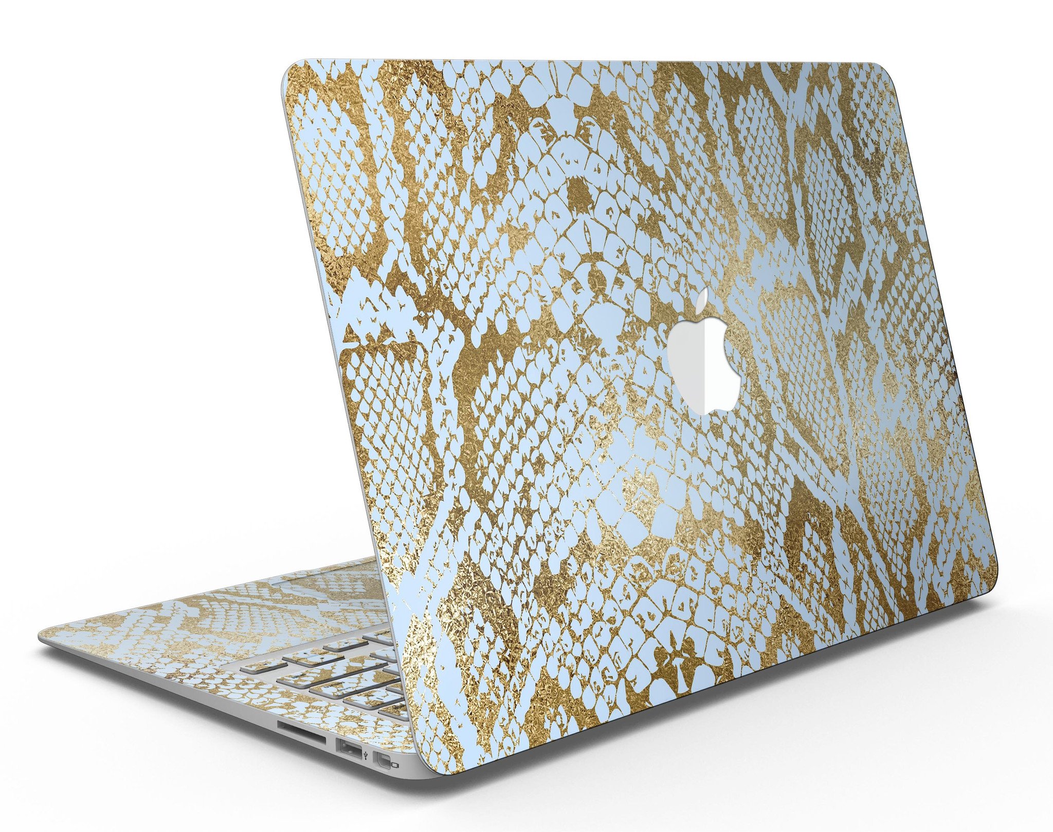 Gold Flaked Animal Laced Skin Kit for MacBook Air, showcasing a stylish design with vibrant gold flakes on a sleek vinyl surface.