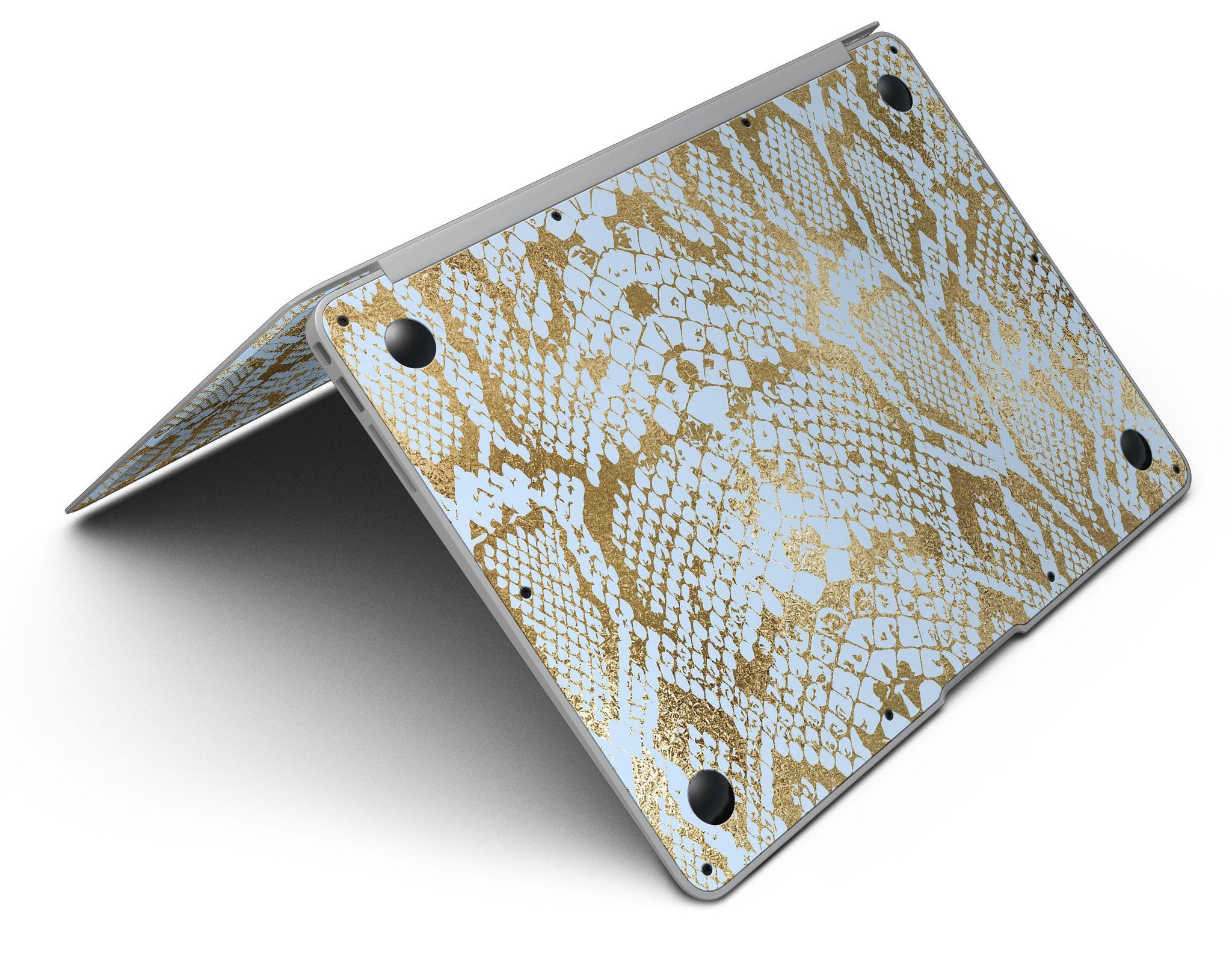 Gold Flaked Animal Laced Skin Kit for MacBook Air, showcasing a stylish design with vibrant gold flakes on a sleek vinyl surface.