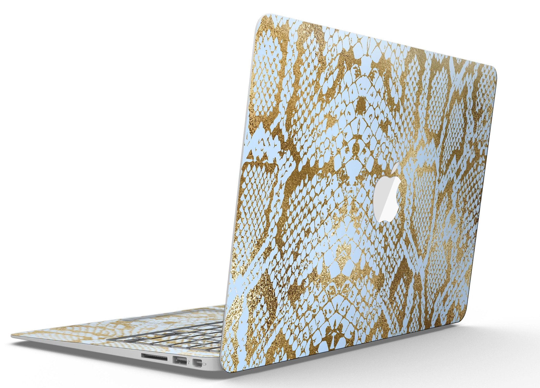 Gold Flaked Animal Laced Skin Kit for MacBook Air, showcasing a stylish design with vibrant gold flakes on a sleek vinyl surface.