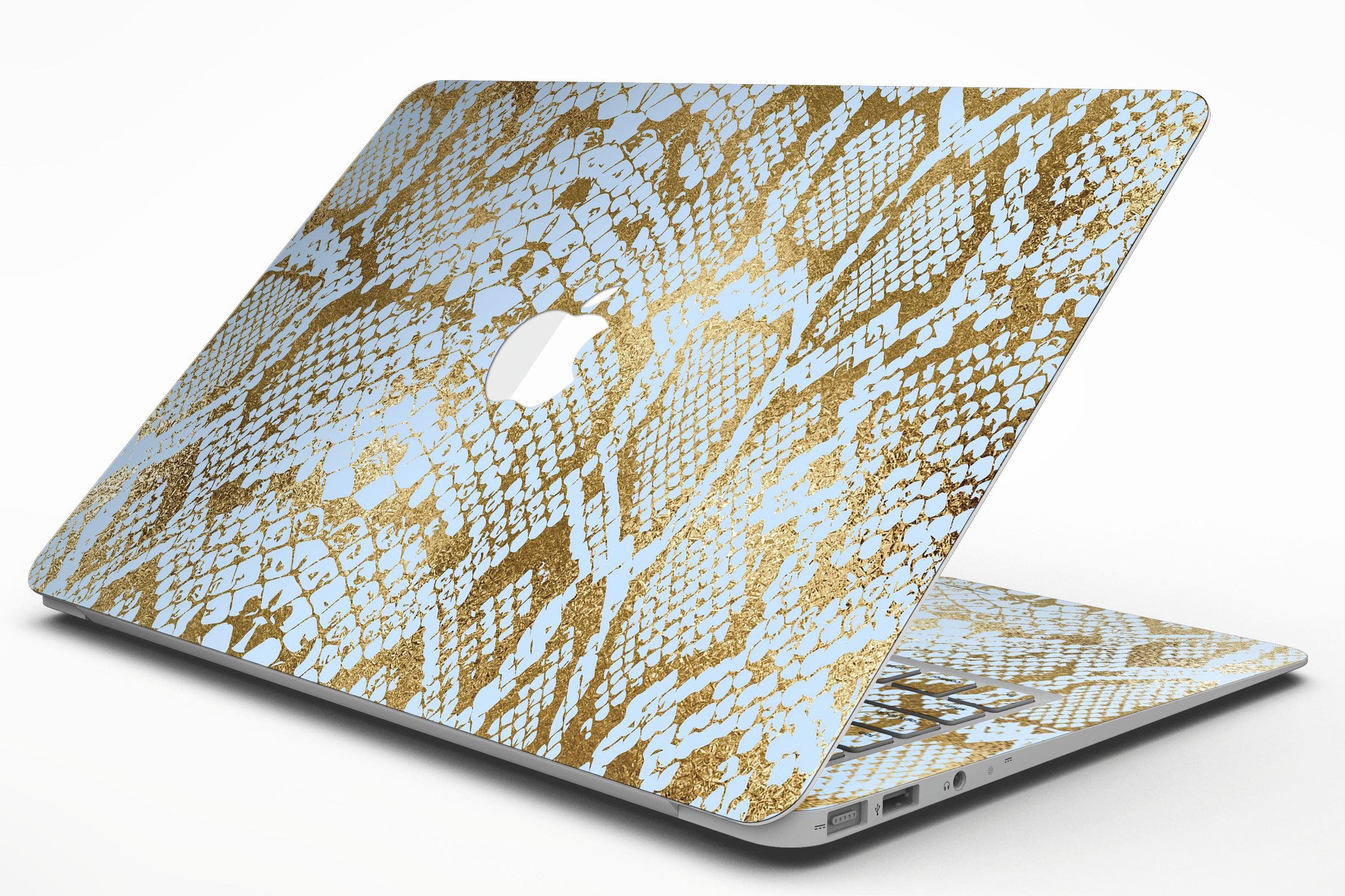 Gold Flaked Animal Laced Skin Kit for MacBook Air, showcasing a stylish design with vibrant gold flakes on a sleek vinyl surface.