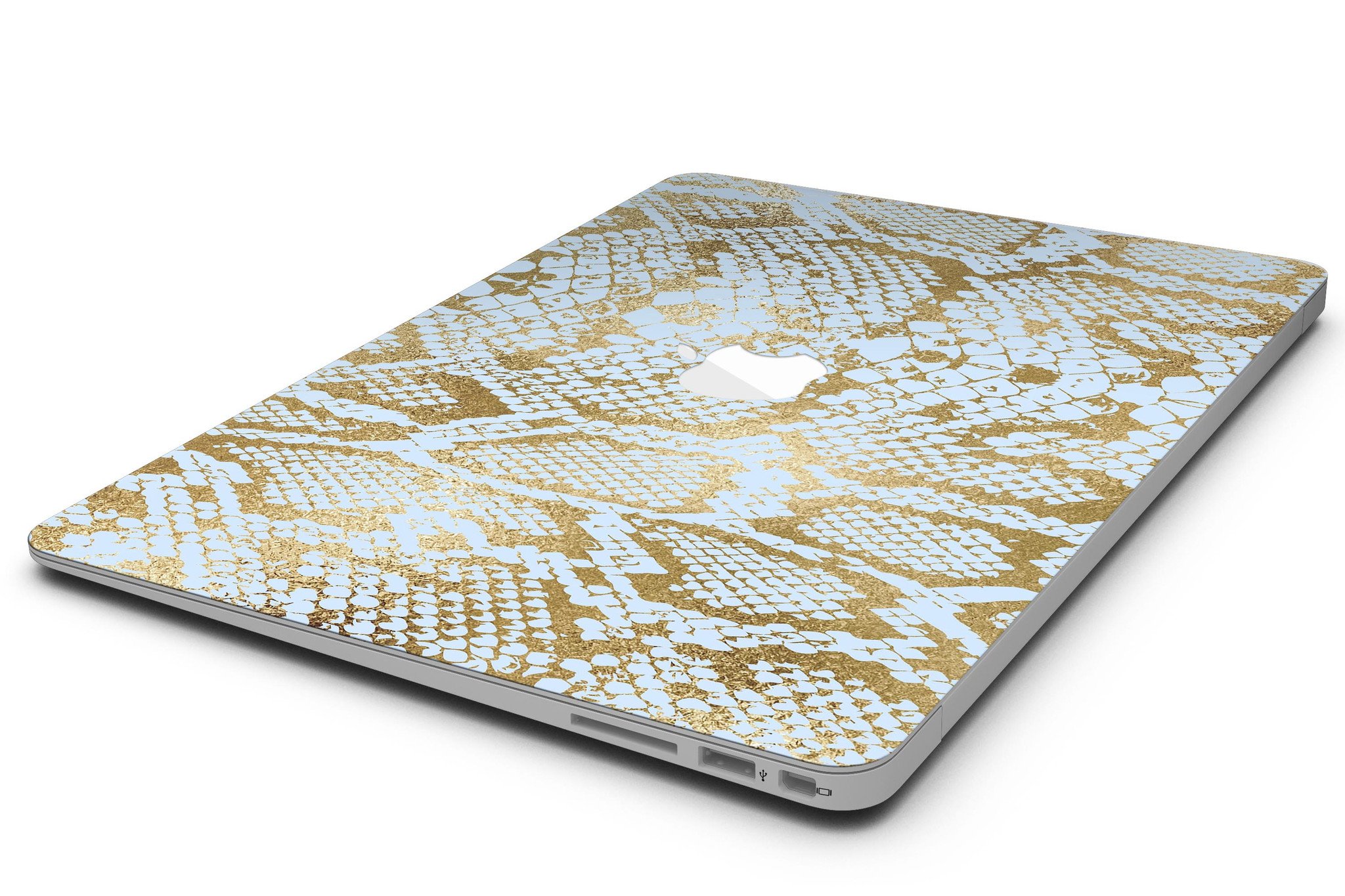 Gold Flaked Animal Laced Skin Kit for MacBook Air, showcasing a stylish design with vibrant gold flakes on a sleek vinyl surface.