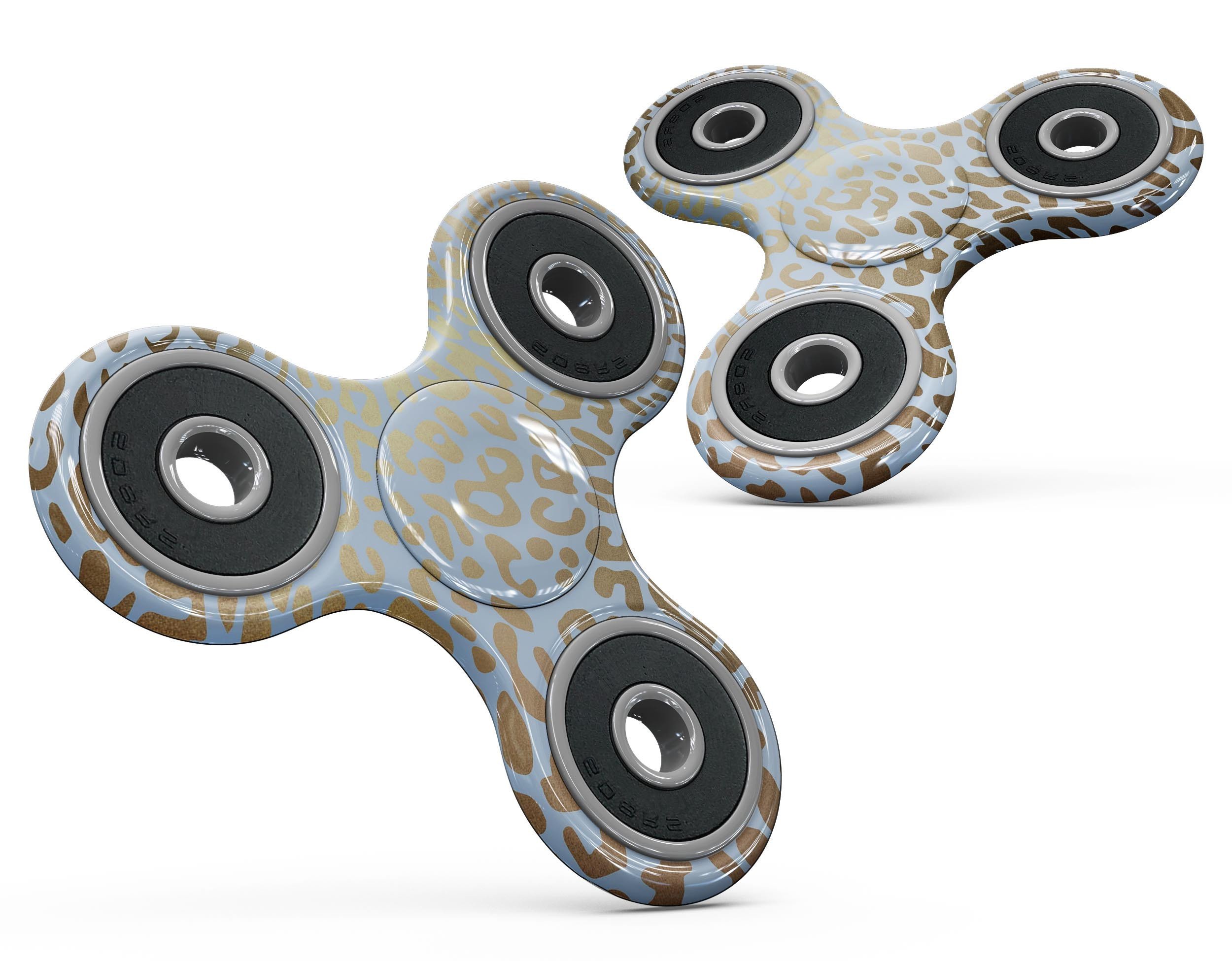 Gold Flaked Animal Light Blue Fidget Spinner Skin-Kit showcasing vibrant colors and unique design for personalization.