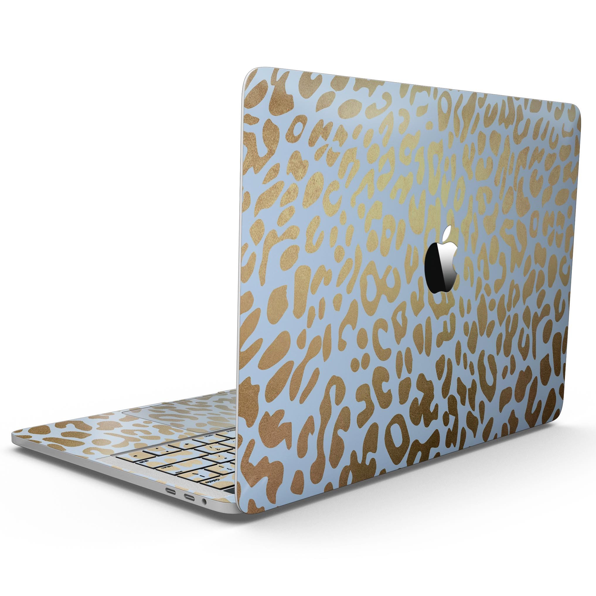 Gold Flaked Animal Light Blue skin kit for MacBook Pro with Touch Bar, showcasing a stylish design and premium vinyl material.