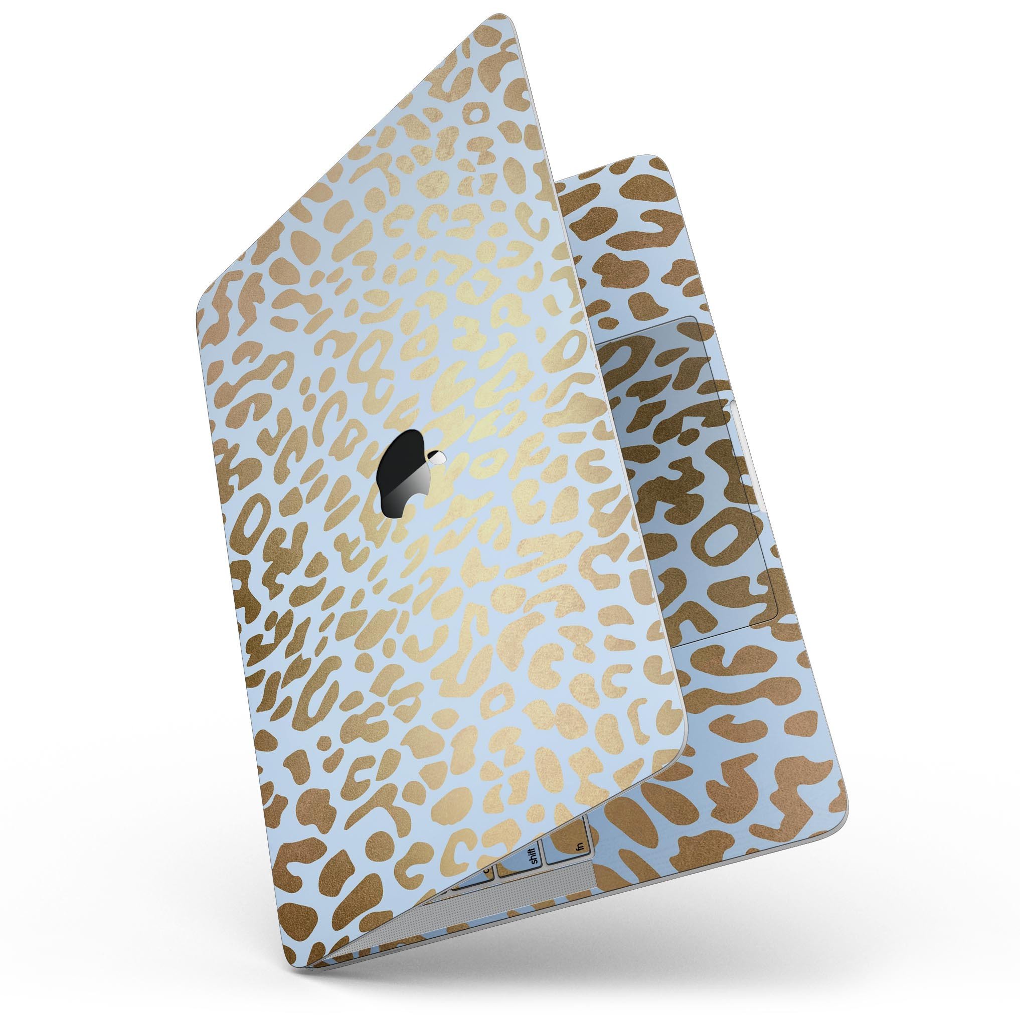 Gold Flaked Animal Light Blue skin kit for MacBook Pro with Touch Bar, showcasing a stylish design and premium vinyl material.