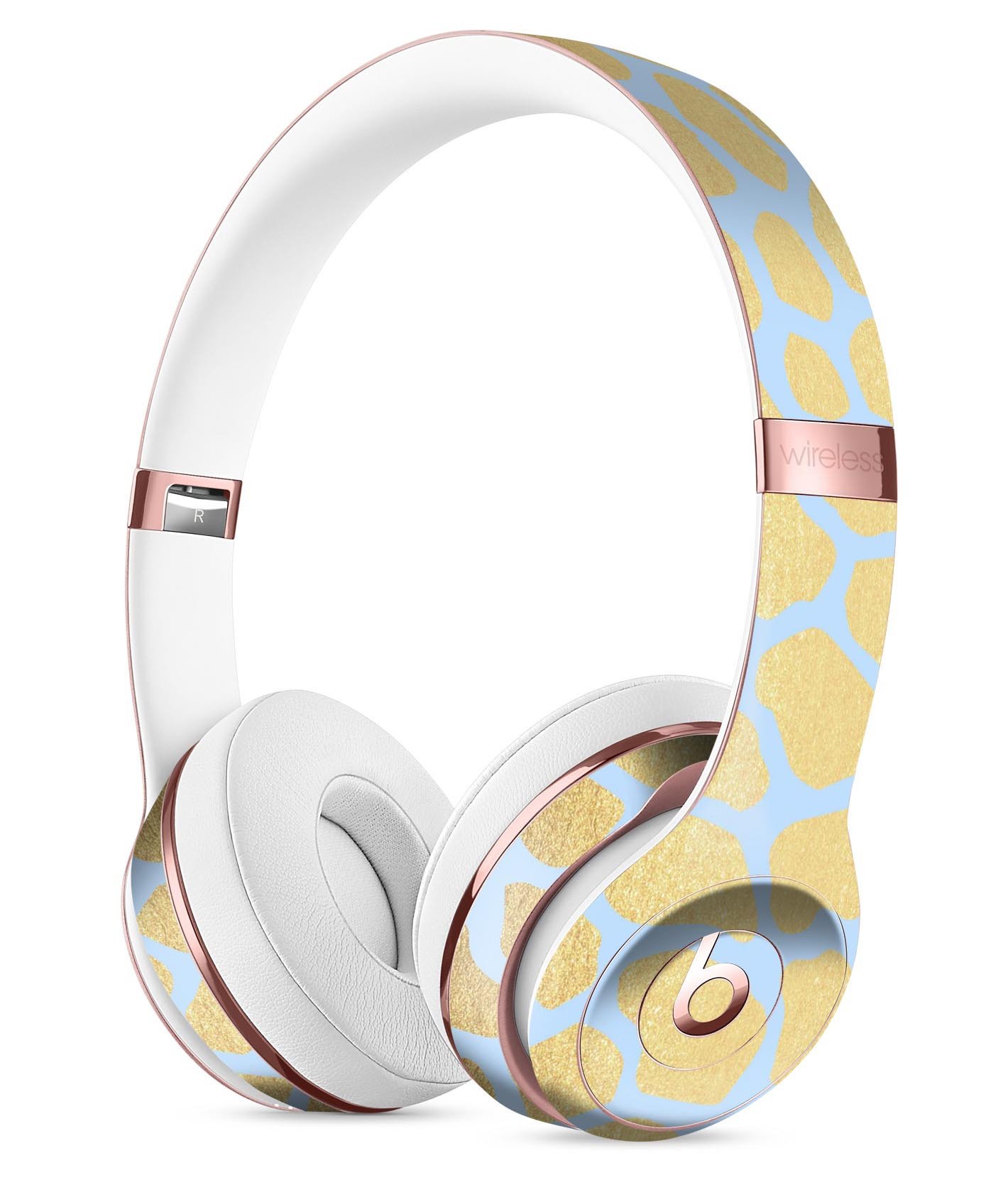 Gold Flaked Animal Light Blue Skin Kit for Beats by Dre Solo 3 Wireless Headphones, showcasing vibrant colors and premium vinyl material.